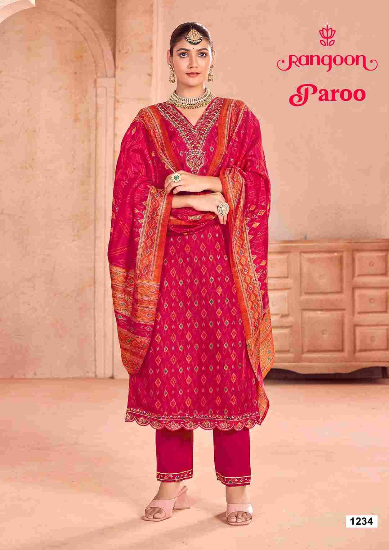 Paroo By Rangoon 1231 To 1234 Series Beautiful Stylish Festive Suits Fancy Colorful Casual Wear & Ethnic Wear & Ready To Wear Pure Silk Print Dresses At Wholesale Price