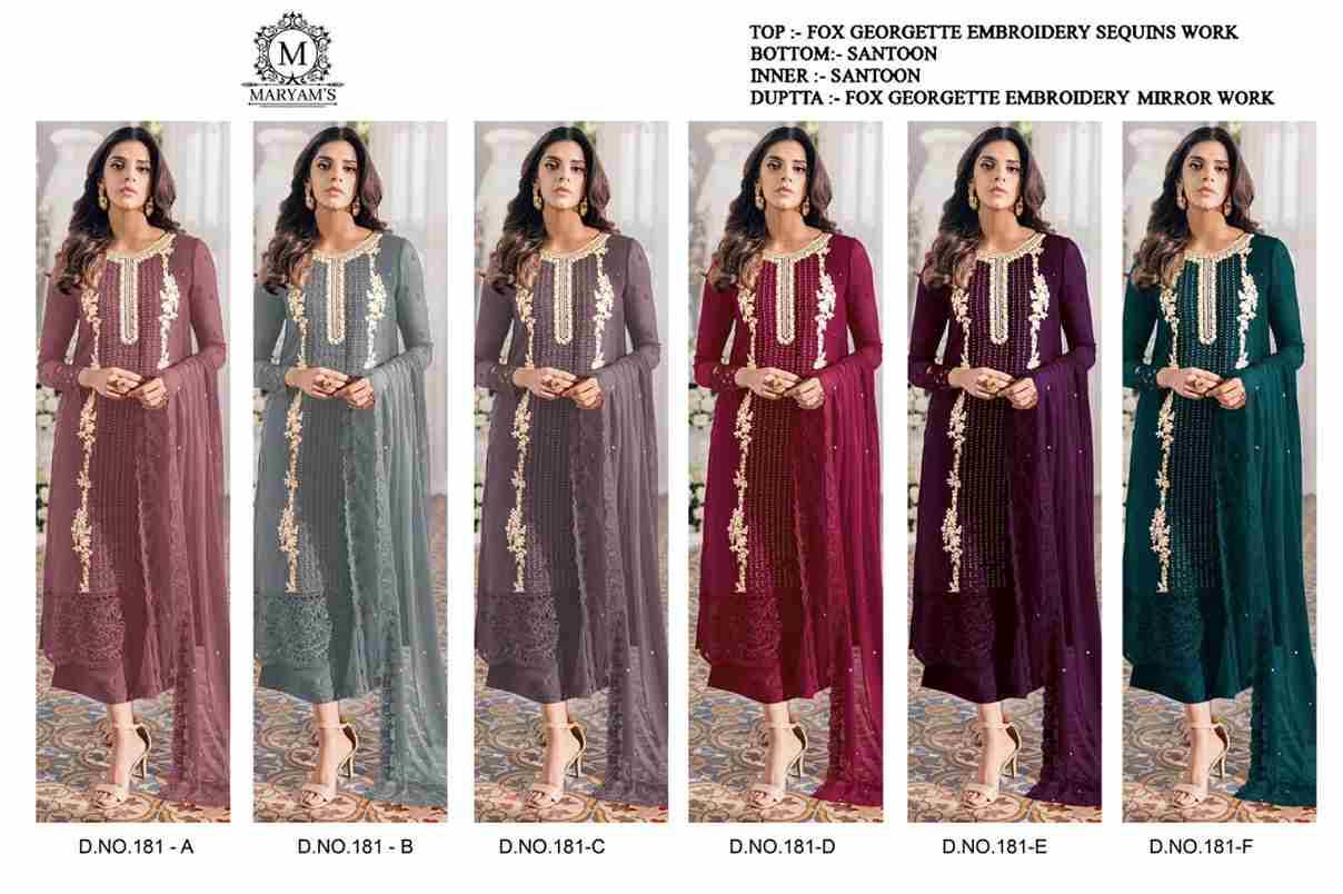 Maryams 181 Colours By Maryams 181-A To 181-F Series Pakistani Suits Beautiful Fancy Colorful Stylish Party Wear & Occasional Wear Georgette Embroidery Dresses At Wholesale Price