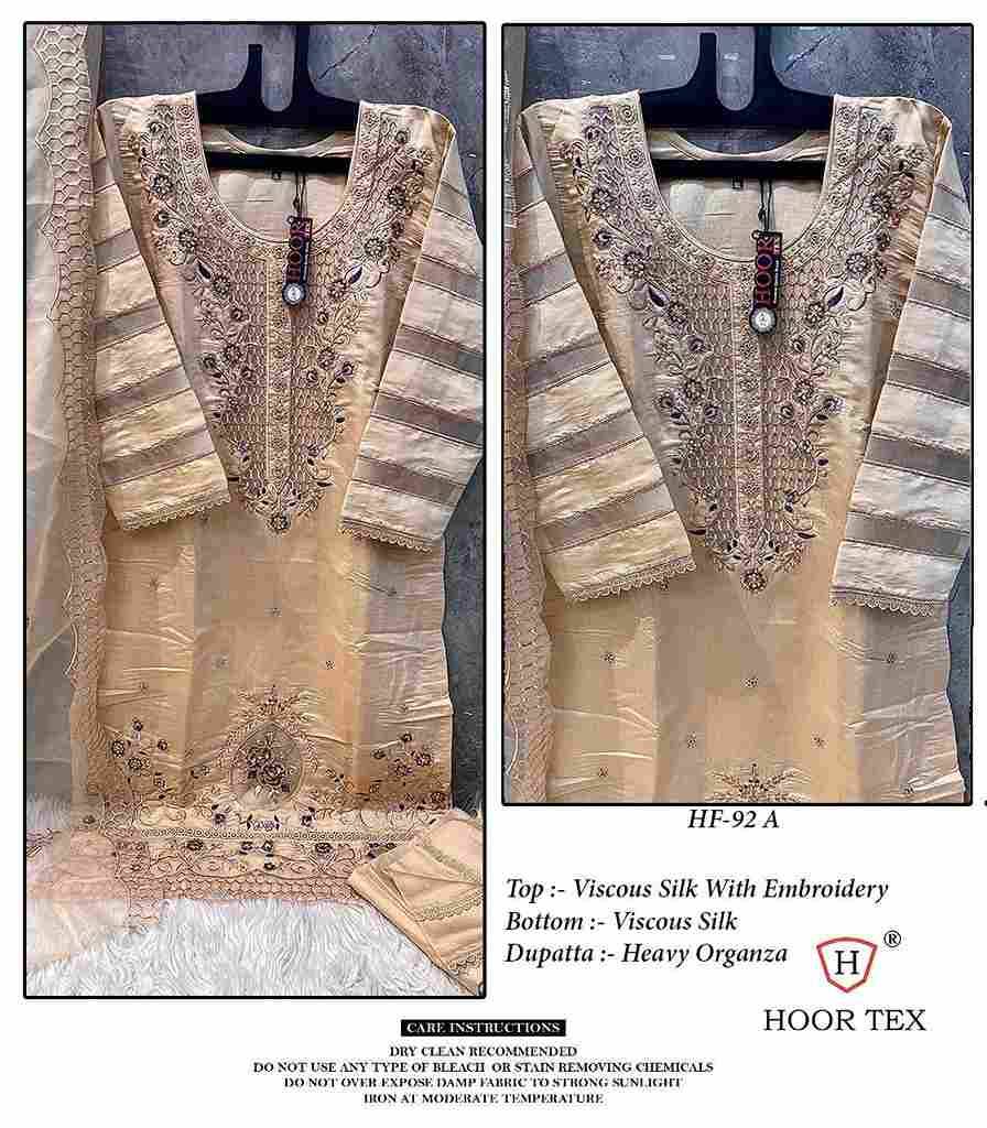 Hoor Tex Hit Design HF-92 Colours By Hoor Tex HF-92-A To HF-92-D Series Designer Festive Pakistani Suits Collection Beautiful Stylish Fancy Colorful Party Wear & Occasional Wear Viscose Silk Embroidered Dresses At Wholesale Price
