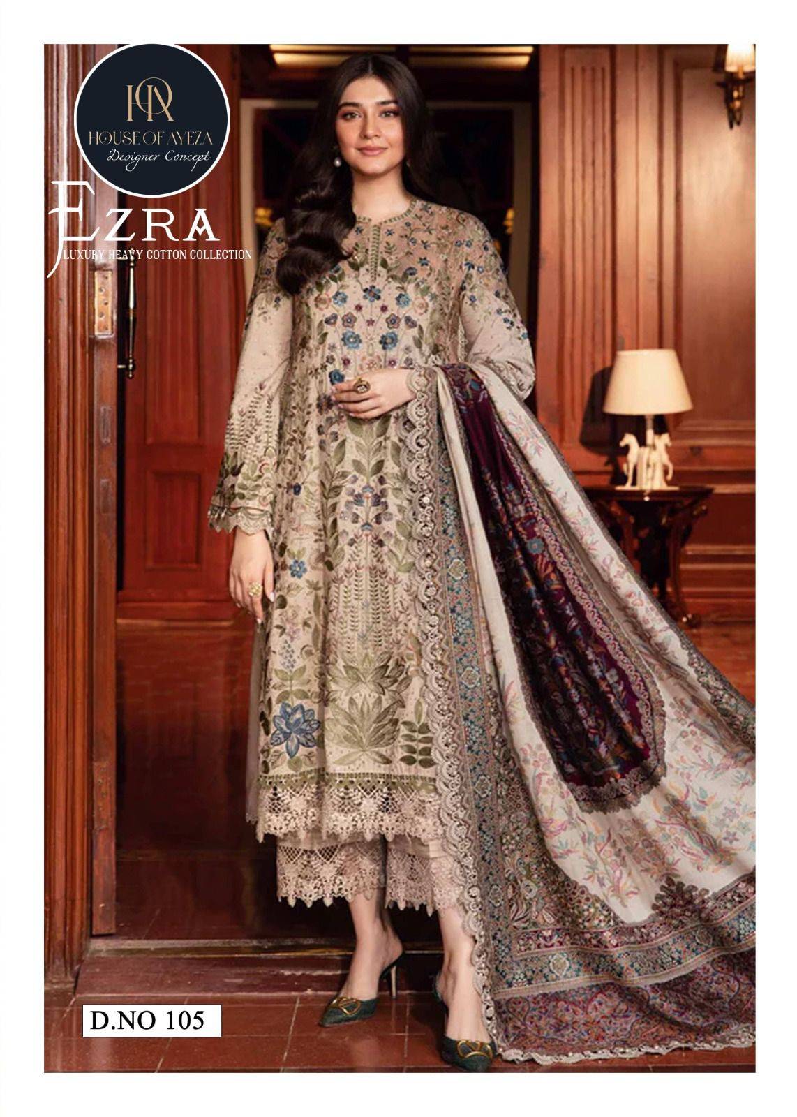 Ezra Vol-1 By House Of Ayeza 101 To 106 Series Beautiful Pakistani Suits Colorful Stylish Fancy Casual Wear & Ethnic Wear Pure Cotton Print Dresses At Wholesale Price