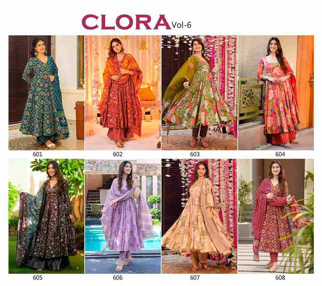 Clora Vol-6 By Fashid Wholesale 601 To 608 Series Beautiful Festive Suits Stylish Fancy Colorful Casual Wear & Ethnic Wear Pure Muslin Print Dresses At Wholesale Price