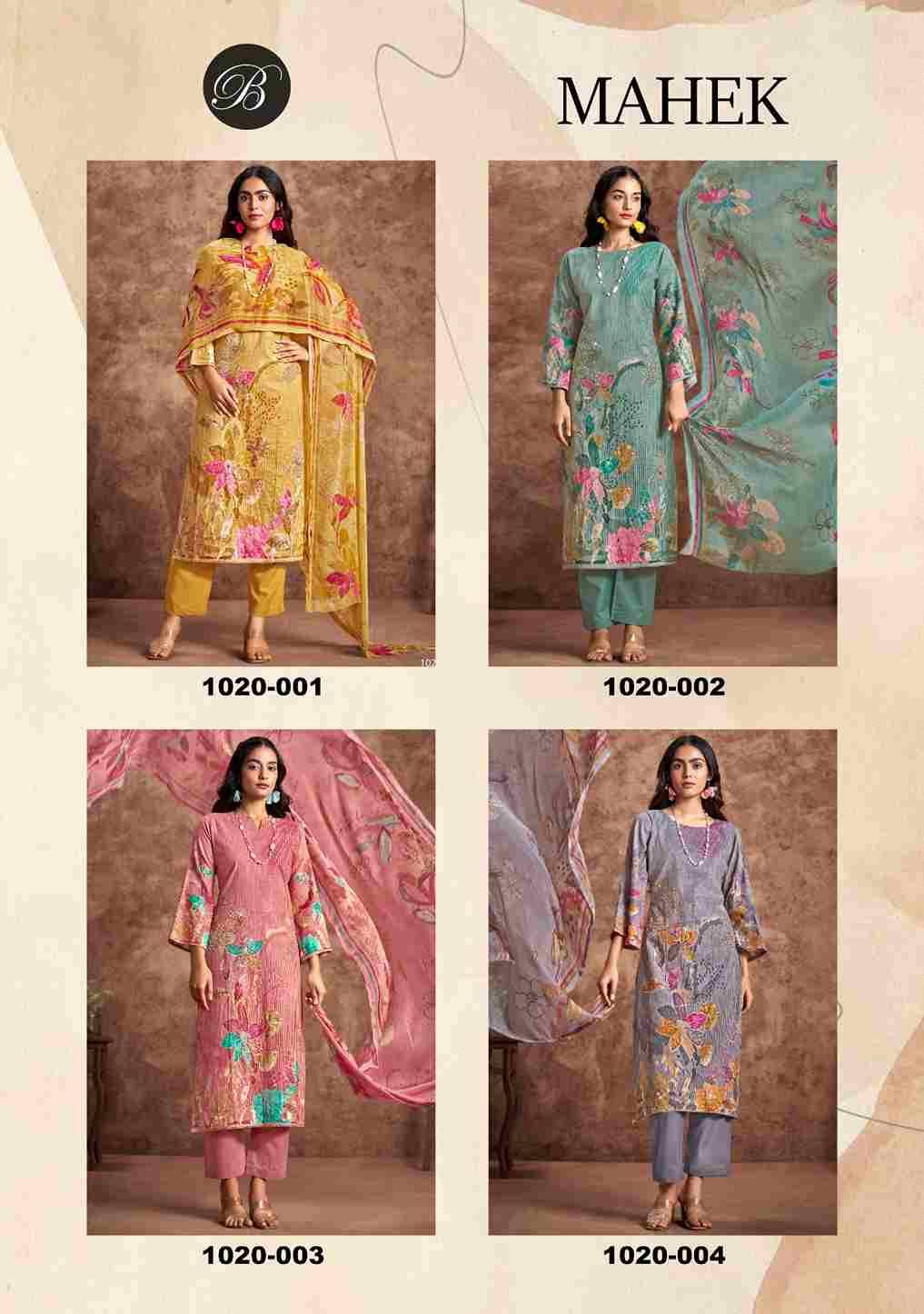 Mahek By Belliza 1020-001 To 1020-004 Series Beautiful Festive Suits Stylish Fancy Colorful Casual Wear & Ethnic Wear Pure Cotton Print Dresses At Wholesale Price