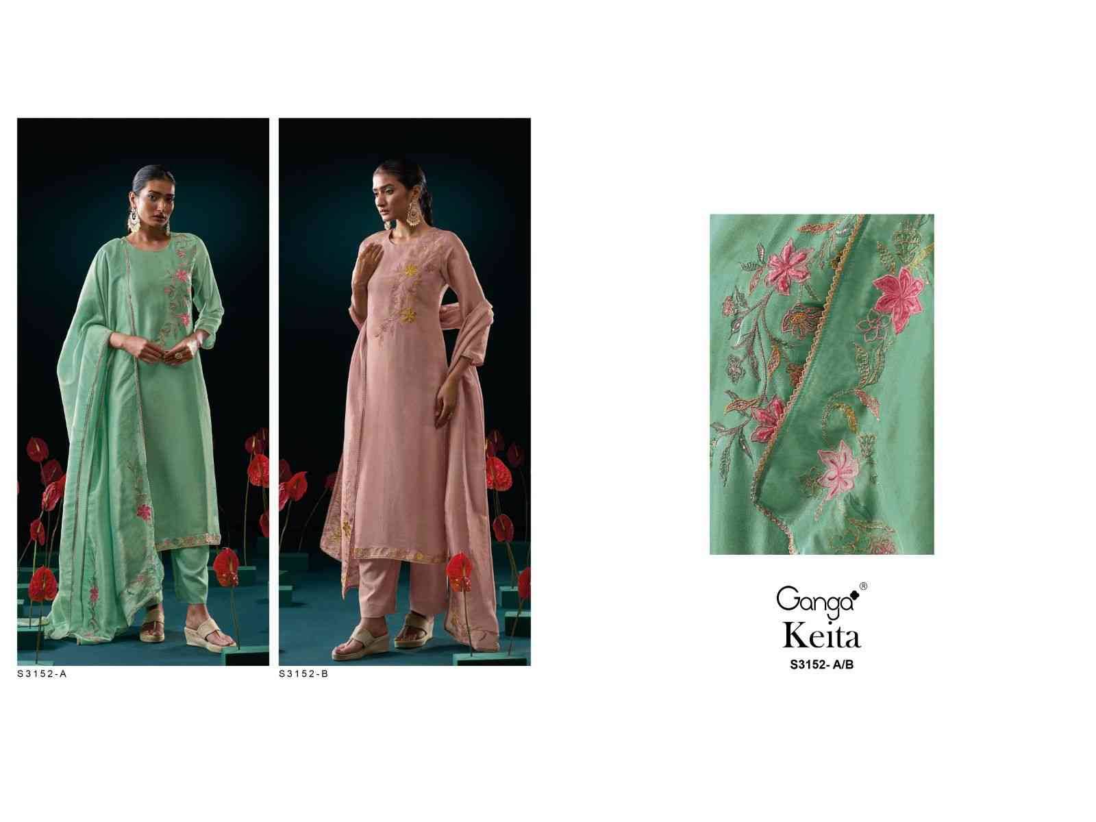 Keita-3152 By Ganga Fashion 3152-A To 3152-B Series Beautiful Festive Suits Colorful Stylish Fancy Casual Wear & Ethnic Wear Pure Bemberg Silk Dresses At Wholesale Price