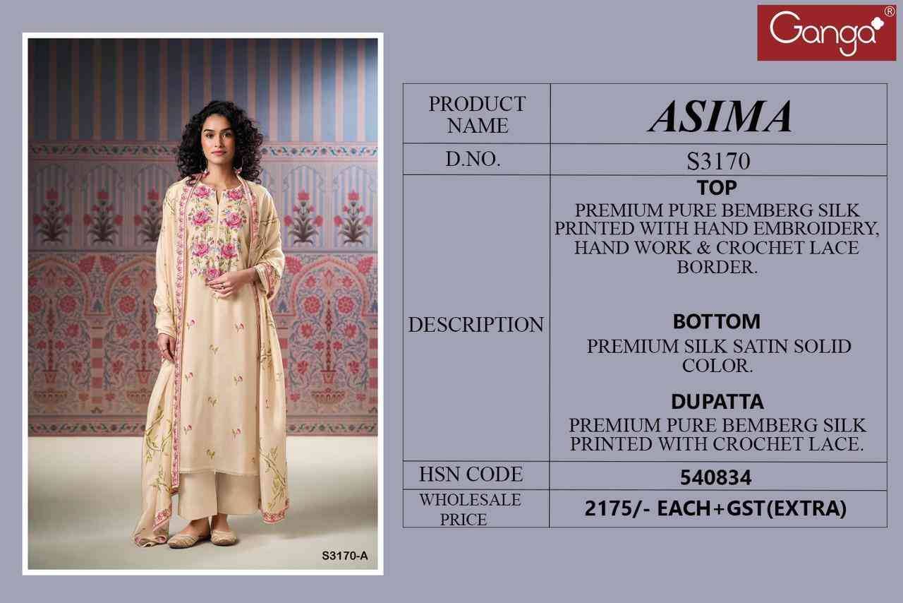 Asima-3170 By Ganga Fashion 3170-A To 3170-D Series Beautiful Festive Suits Colorful Stylish Fancy Casual Wear & Ethnic Wear Pure Bemberg Silk Dresses At Wholesale Price