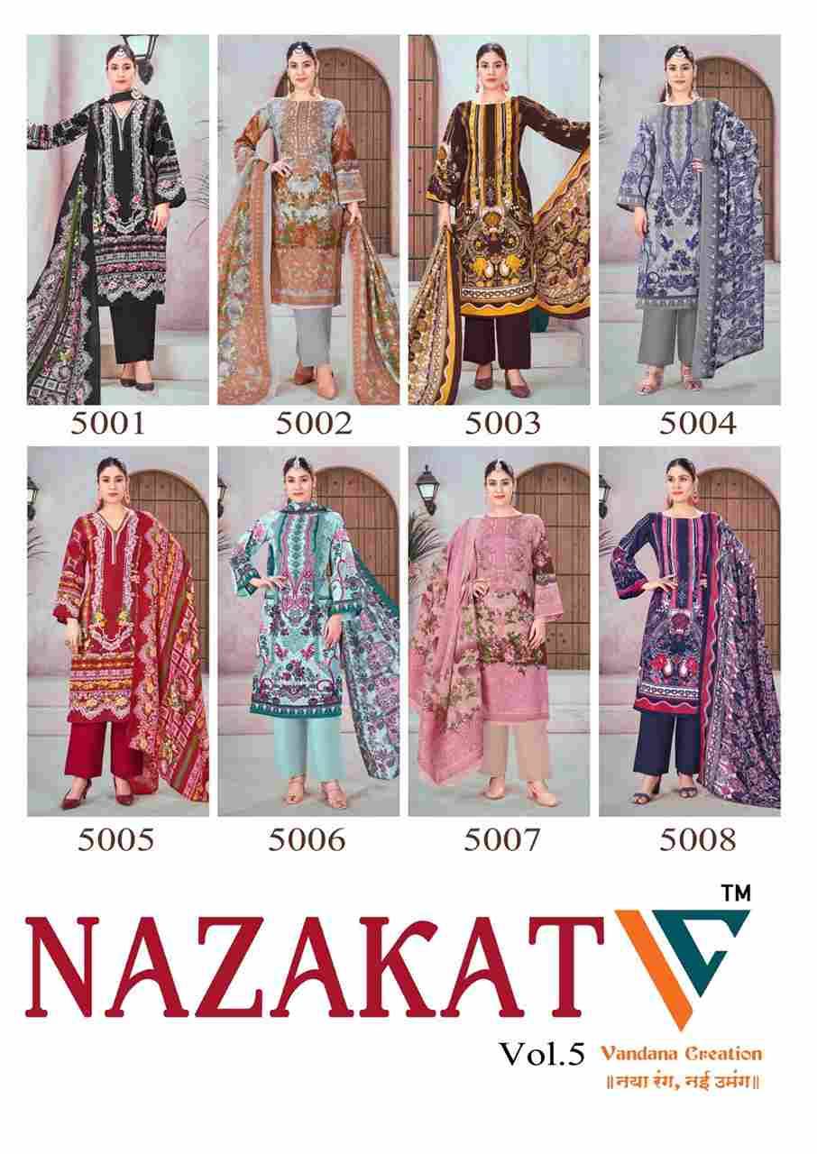 Nazakat Vol-5 By Vandana Creation 5001 To 5008 Series Beautiful Festive Suits Stylish Fancy Colorful Casual Wear & Ethnic Wear Soft Cotton Print Dresses At Wholesale Price