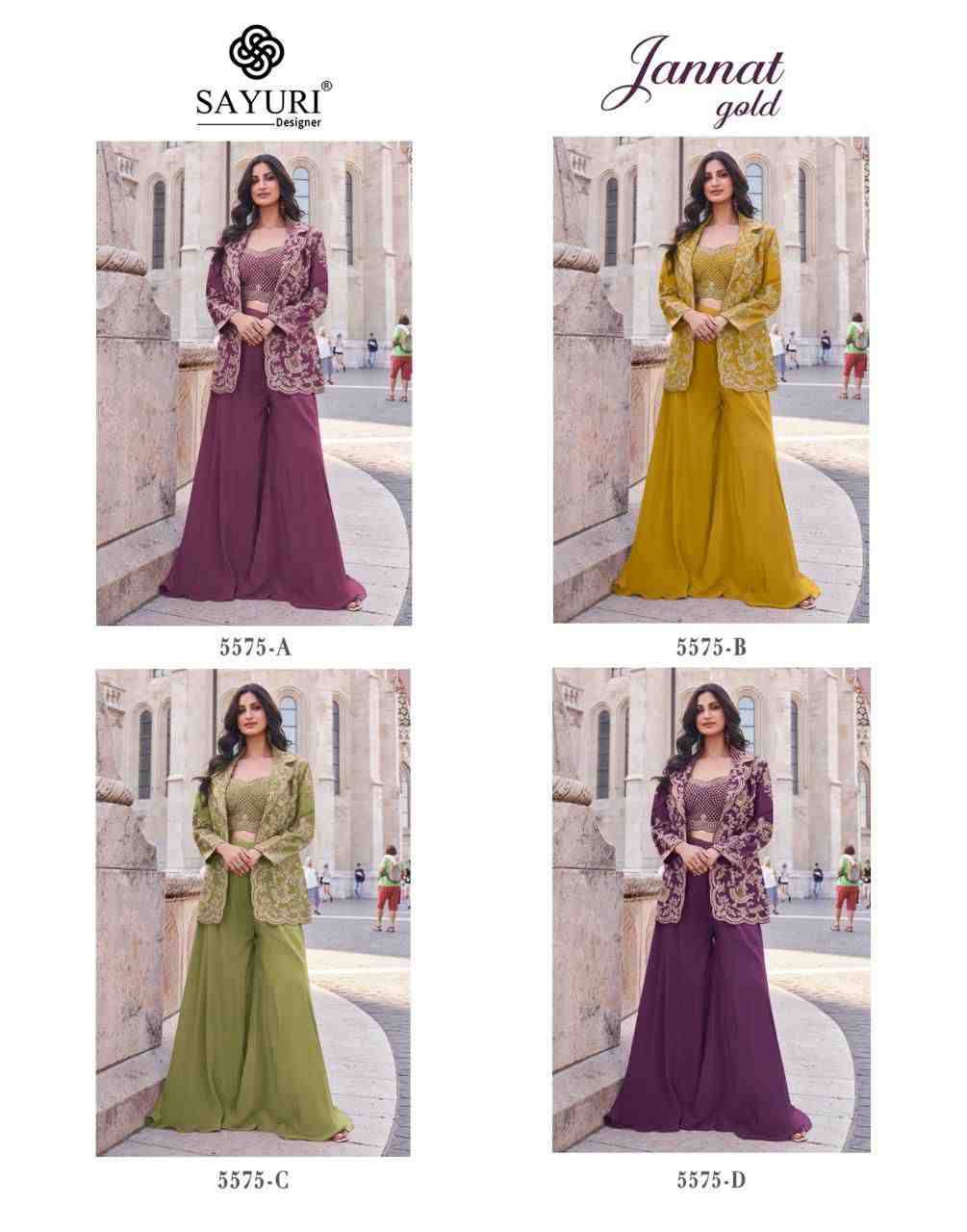 Jannat Gold By Sayuri 5575-A To 5575-D Series Designer Stylish Fancy Colorful Beautiful Party Wear & Ethnic Wear Collection Premium Silk Tops With Bottom At Wholesale Price