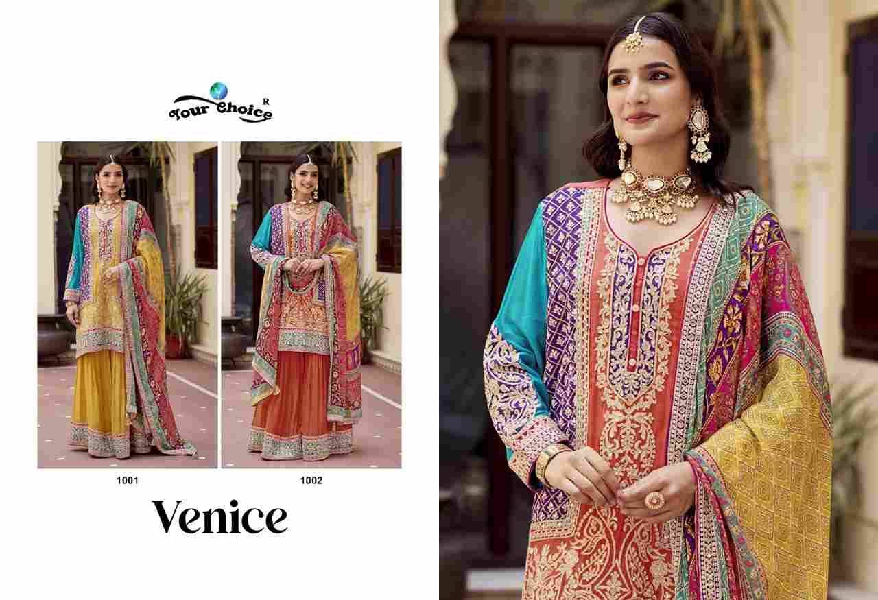 Venice By Your Choice 1001 To 1002 Series Designer Sharara Suits Beautiful Fancy Colorful Stylish Party Wear & Occasional Wear Heavy Chinnon Dresses At Wholesale Price