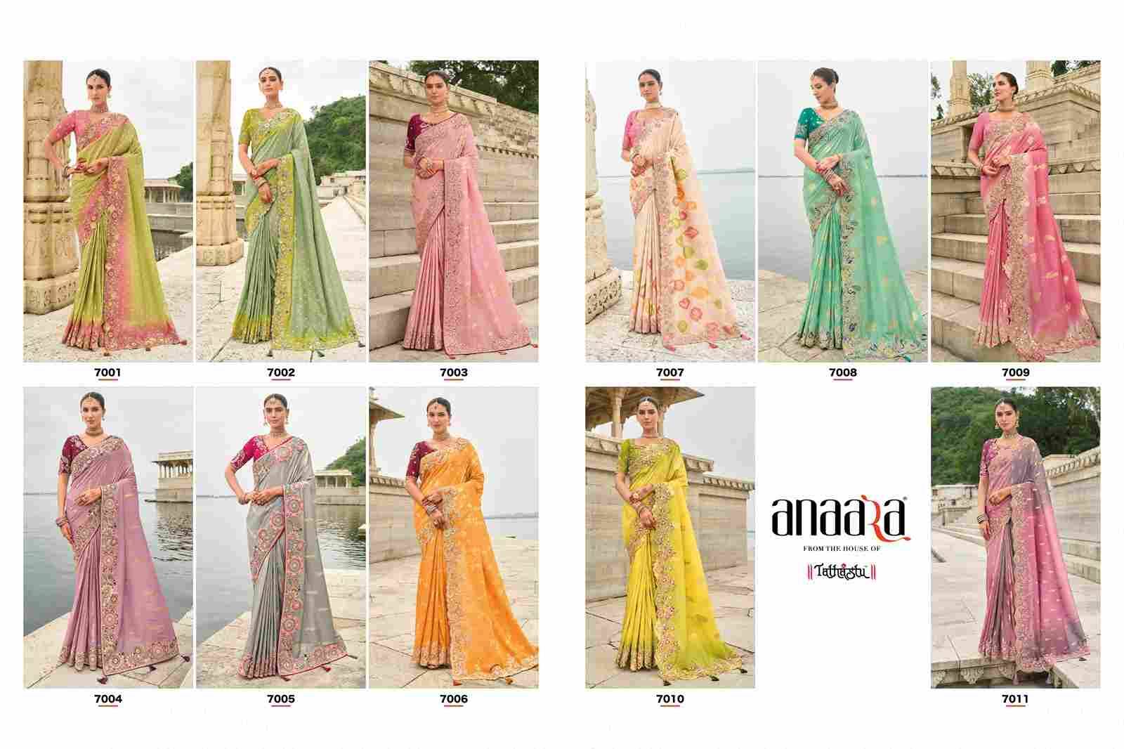 Anaara 7001 Series By Tathastu 7001 To 7011 Series Indian Traditional Wear Collection Beautiful Stylish Fancy Colorful Party Wear & Occasional Wear Silk Sarees At Wholesale Price