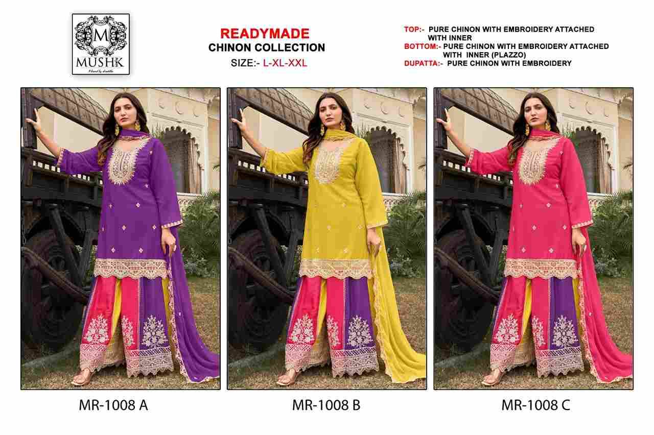 Mushq Hit Design R-1008 Colours By Mushq R-1008-A To R-1008-C Series Beautiful Winter Collection Pakistani Suits Stylish Fancy Colorful Casual Wear & Ethnic Wear Pure Chinnon Embroidery Dresses At Wholesale Price