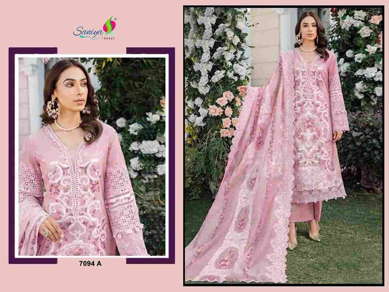 Saniya Trendz Hit Design 7094 Colours By Saniya Trendz 7093-A To 7093-D Series Beautiful Pakistani Suits Colorful Stylish Fancy Casual Wear & Ethnic Wear Cotton Embroidered Dresses At Wholesale Price