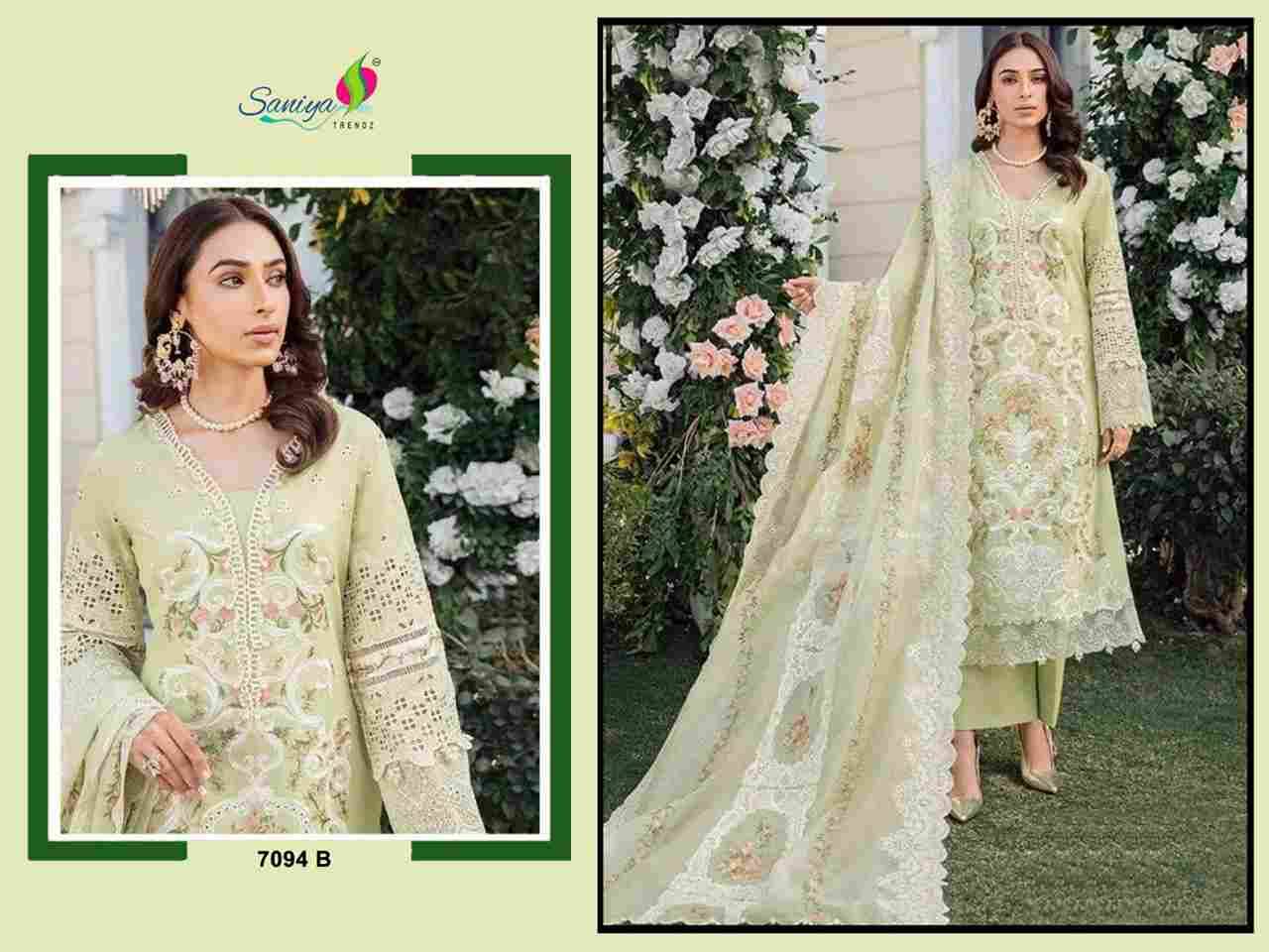 Saniya Trendz Hit Design 7094 Colours By Saniya Trendz 7093-A To 7093-D Series Beautiful Pakistani Suits Colorful Stylish Fancy Casual Wear & Ethnic Wear Cotton Embroidered Dresses At Wholesale Price