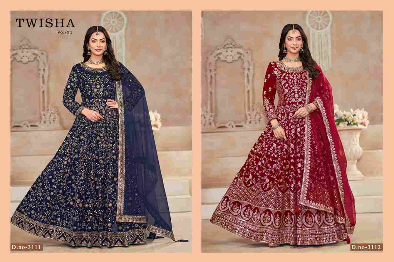 Twisha Vol-31 By Twisha 3111 To 3112 Series Beautiful Stylish Fancy Colorful Casual Wear & Ethnic Wear Velvet Gowns With Dupatta At Wholesale Price