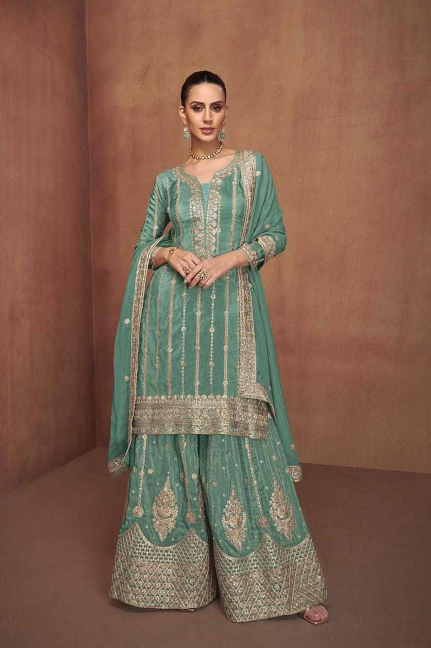 Saloni By Gulkayra Designer 7495-A To 7495-D Series Beautiful Sharara Suits Colorful Stylish Fancy Casual Wear & Ethnic Wear Silk Dresses At Wholesale Price