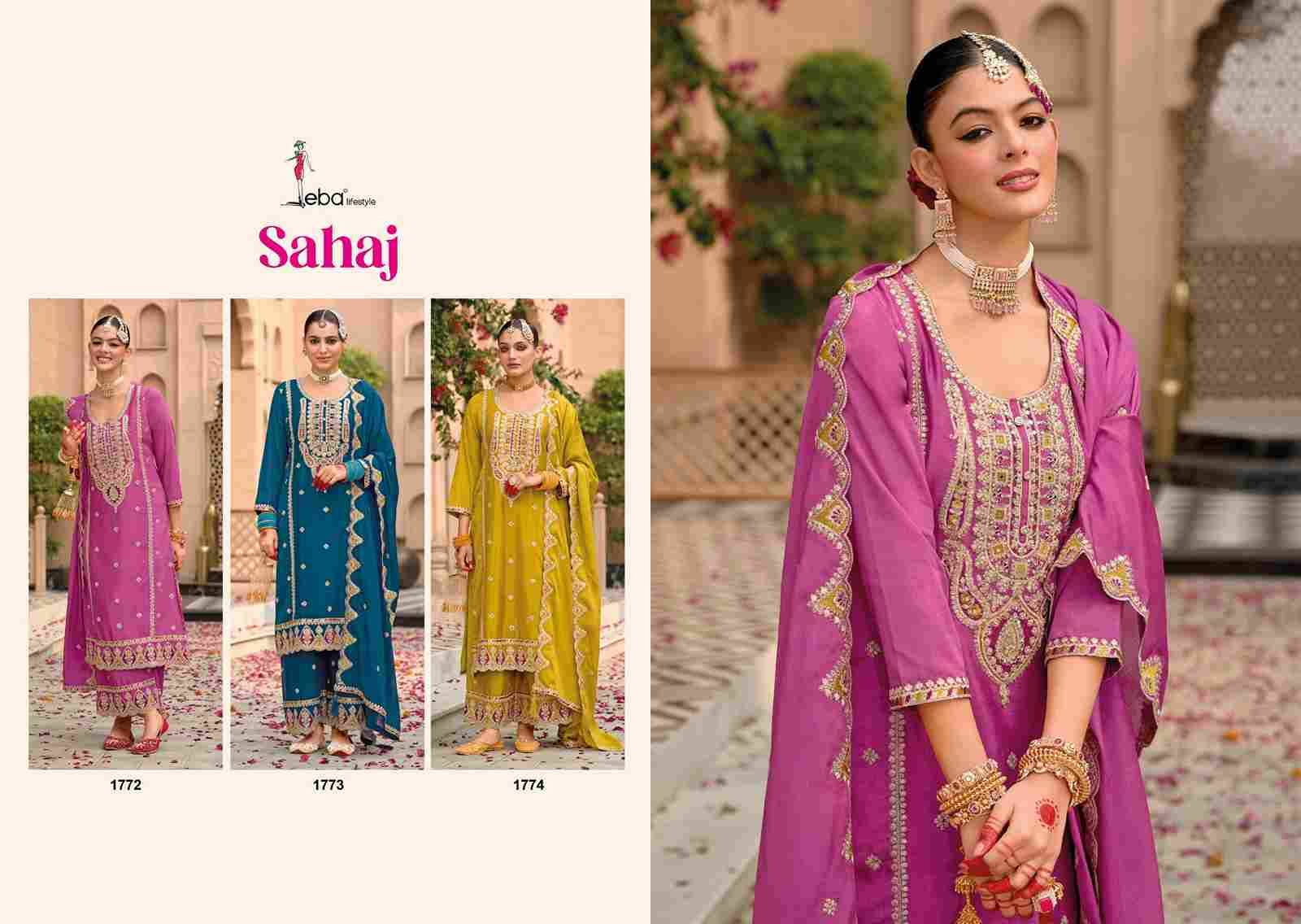 Sahaj By Eba Lifestyle 1772 To 1774 Series Beautiful Festive Suits Colorful Stylish Fancy Casual Wear & Ethnic Wear Chinnon Embroidery Dresses At Wholesale Price