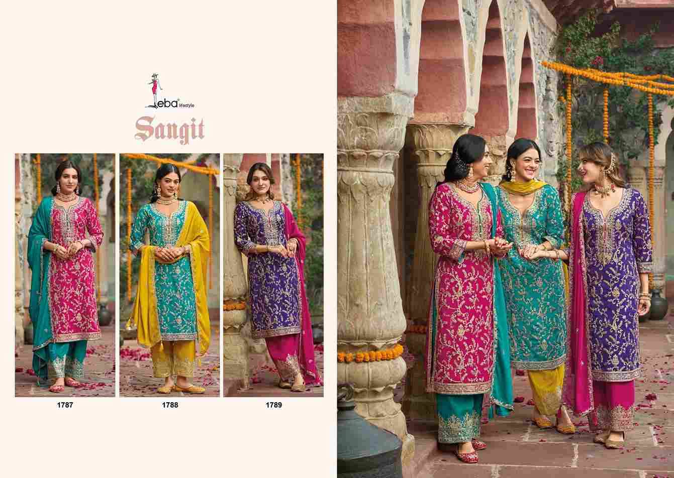 Sangit By Eba Lifestyle 1787 To 1789 Series Beautiful Festive Suits Colorful Stylish Fancy Casual Wear & Ethnic Wear Chinnon Embroidery Dresses At Wholesale Price