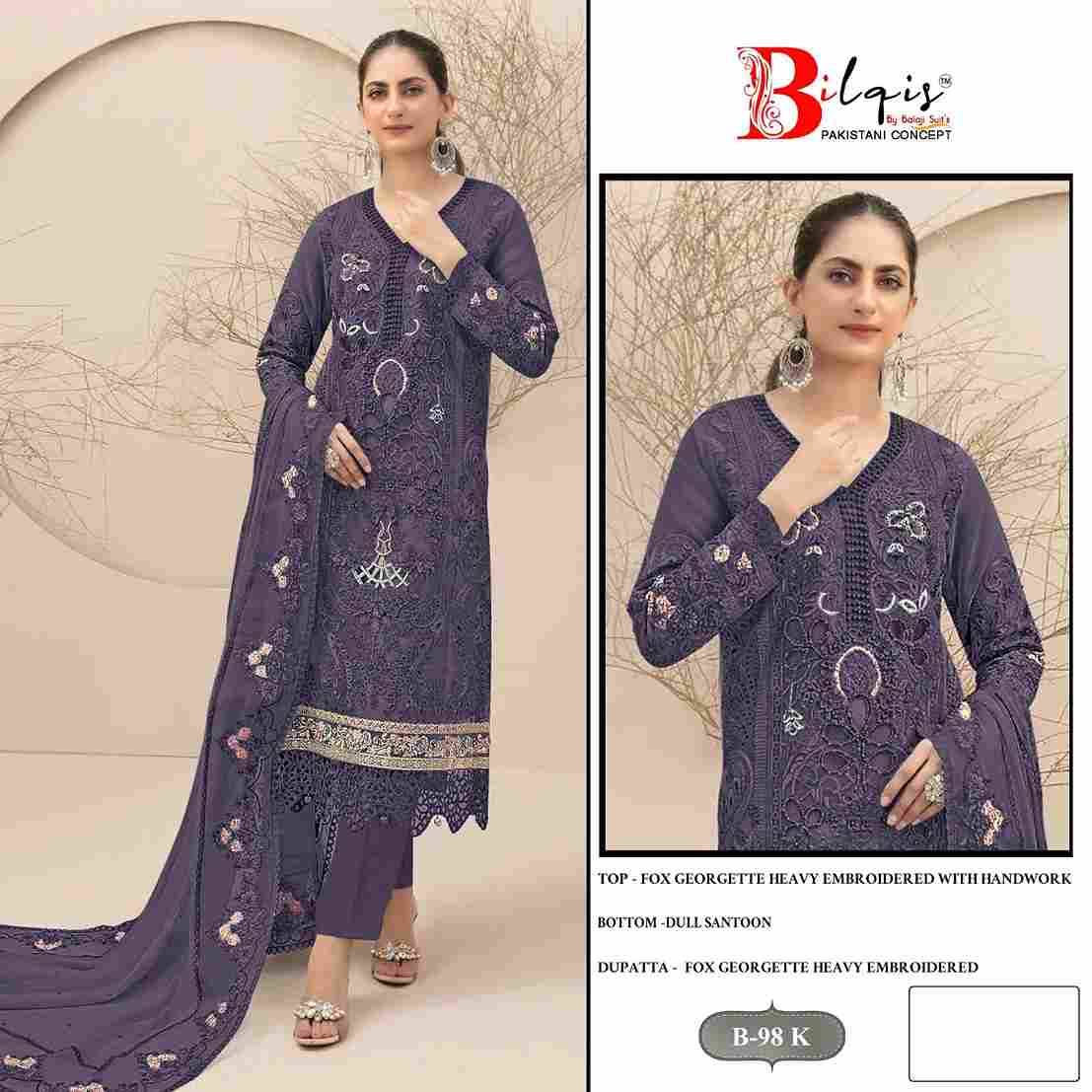 Bilqis 98 Colours Vol-3 By Bilqis 98-I To 98-L Series Beautiful Pakistani Suits Stylish Fancy Colorful Party Wear & Occasional Wear Faux Georgette Embroidery Dresses At Wholesale Price