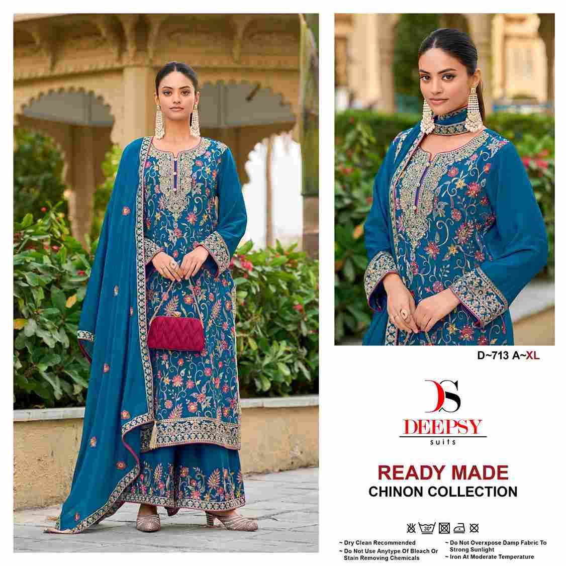 Deepsy Hit Design 713 Colours By Deepsy Suits 713-A To 713-C Series Beautiful Pakistani Suits Colorful Stylish Fancy Casual Wear & Ethnic Wear Pure Chinnon Embroidered Dresses At Wholesale Price