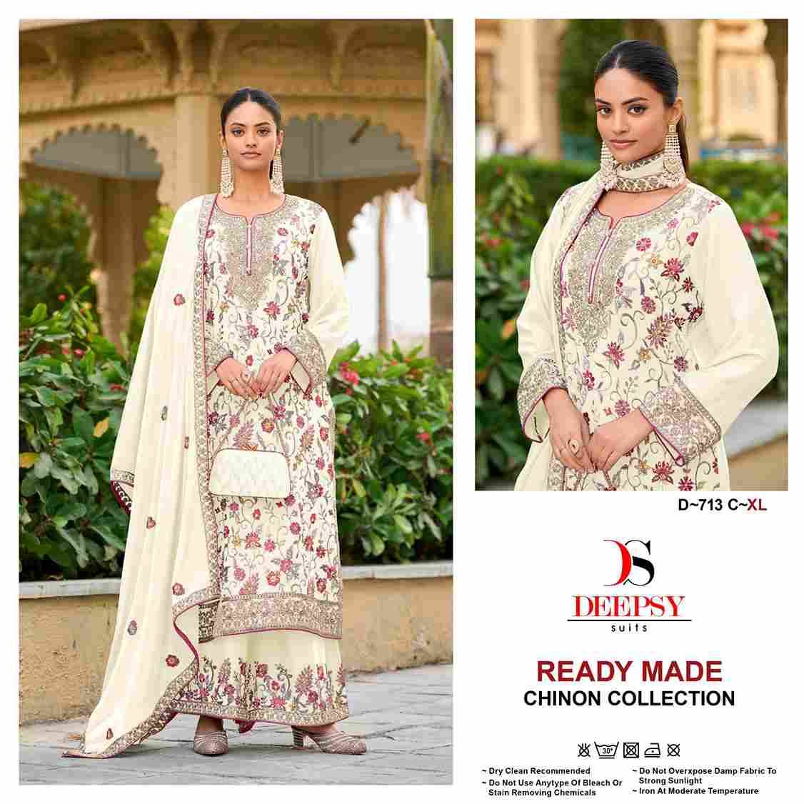 Deepsy Hit Design 713 Colours By Deepsy Suits 713-A To 713-C Series Beautiful Pakistani Suits Colorful Stylish Fancy Casual Wear & Ethnic Wear Pure Chinnon Embroidered Dresses At Wholesale Price