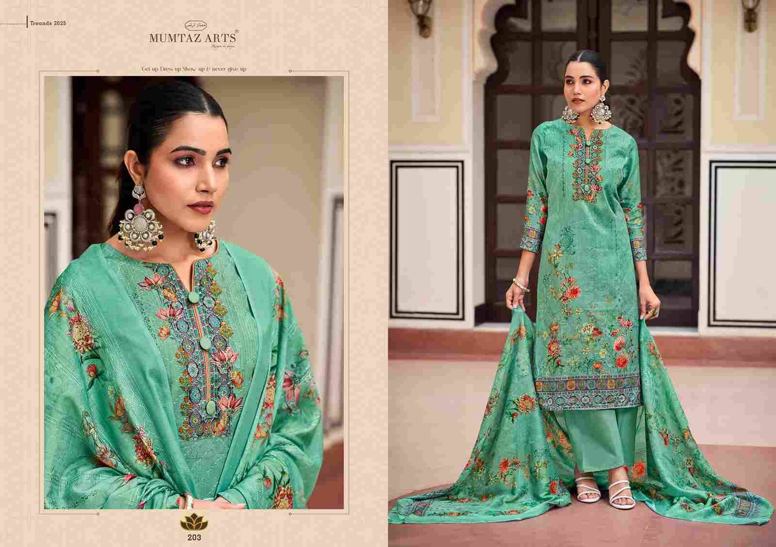 Mannat 201 Series By Mumtaz Arts 201 To 207 Series Beautiful Festive Suits Colorful Stylish Fancy Casual Wear & Ethnic Wear Pure Jam Print With Work Dresses At Wholesale Price