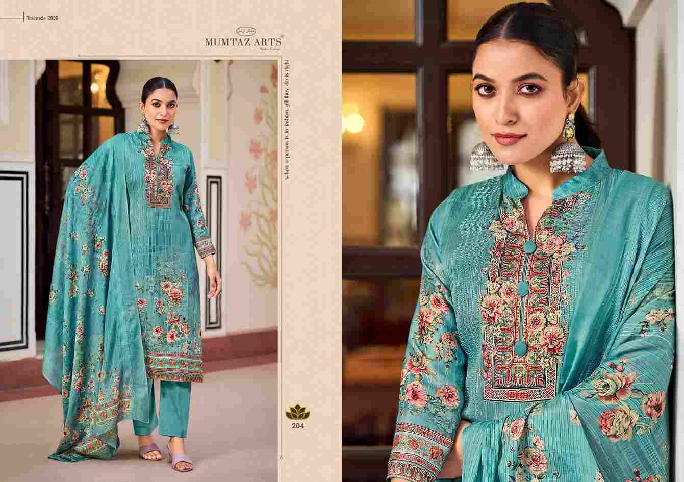 Mannat 201 Series By Mumtaz Arts 201 To 207 Series Beautiful Festive Suits Colorful Stylish Fancy Casual Wear & Ethnic Wear Pure Jam Print With Work Dresses At Wholesale Price