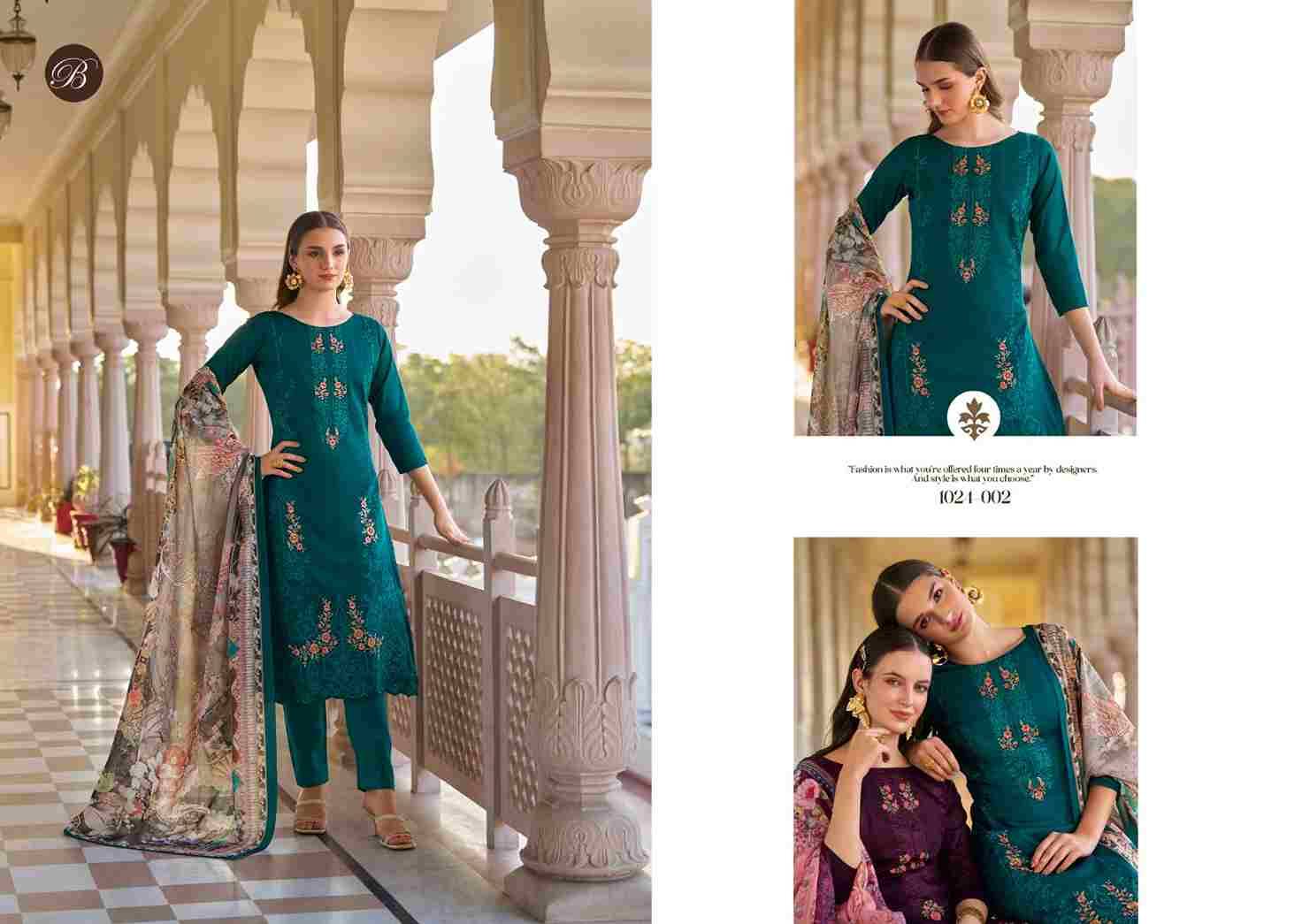 Zarqash Vol-2 By Belliza 1024-001 To 1024-006 Series Beautiful Festive Suits Stylish Fancy Colorful Casual Wear & Ethnic Wear Pure Jam Print Dresses At Wholesale Price