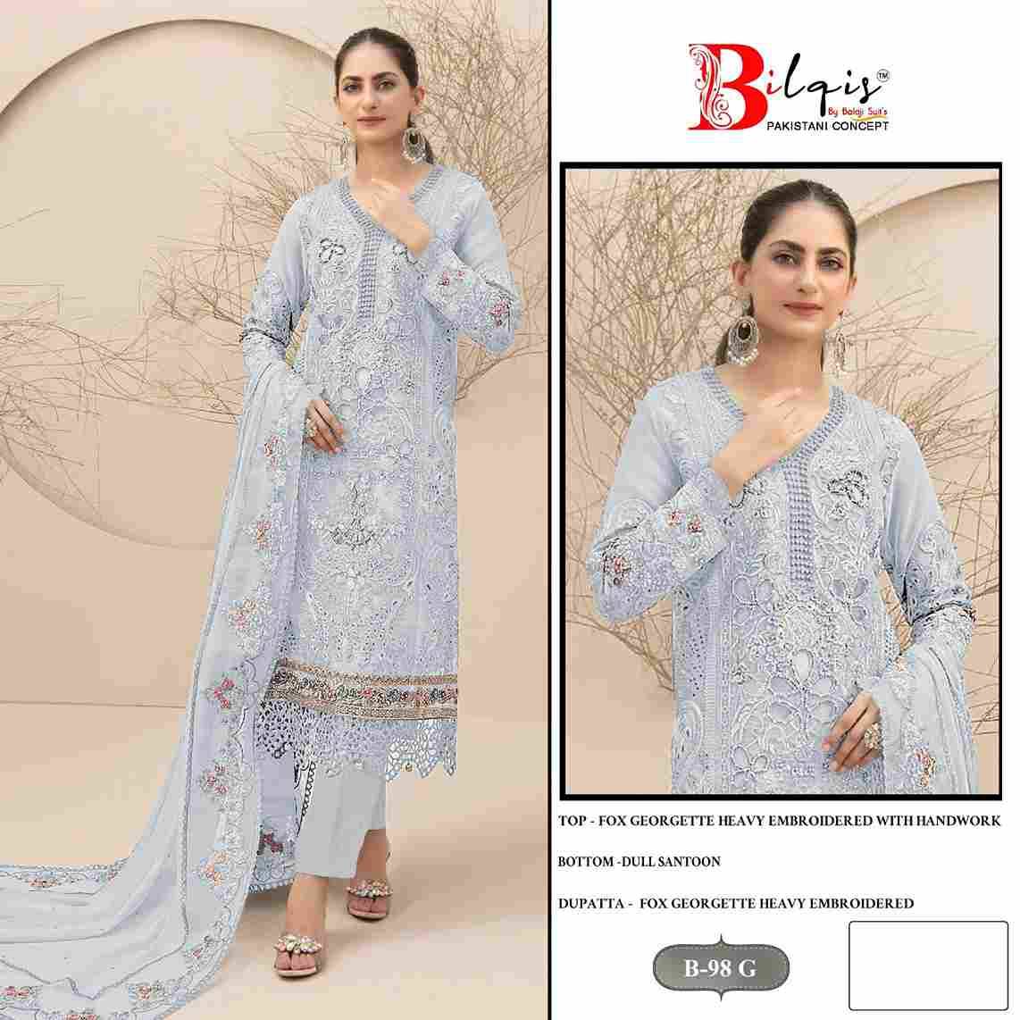 Bilqis 98 Colours Vol-2 By Bilqis 98-E To 98-H Series Beautiful Pakistani Suits Stylish Fancy Colorful Party Wear & Occasional Wear Faux Georgette Embroidery Dresses At Wholesale Price