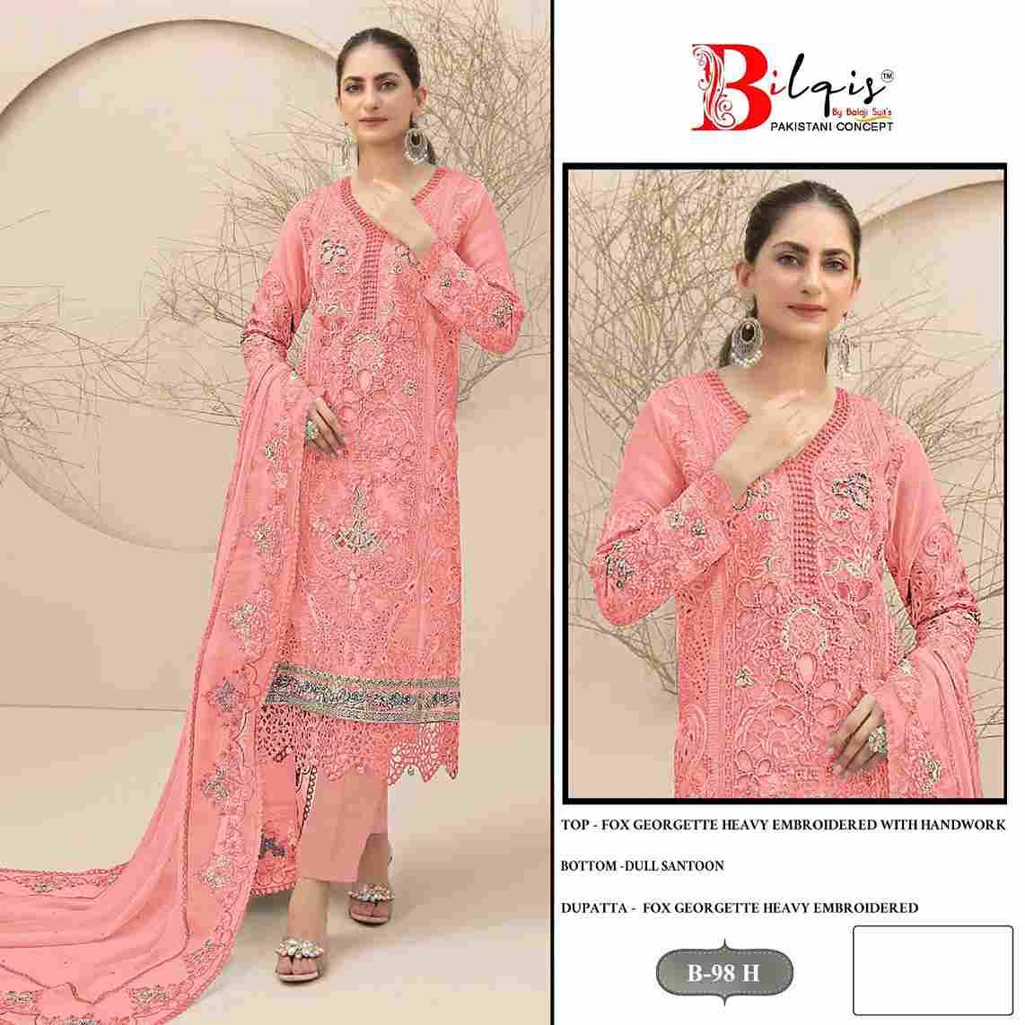 Bilqis 98 Colours Vol-2 By Bilqis 98-E To 98-H Series Beautiful Pakistani Suits Stylish Fancy Colorful Party Wear & Occasional Wear Faux Georgette Embroidery Dresses At Wholesale Price