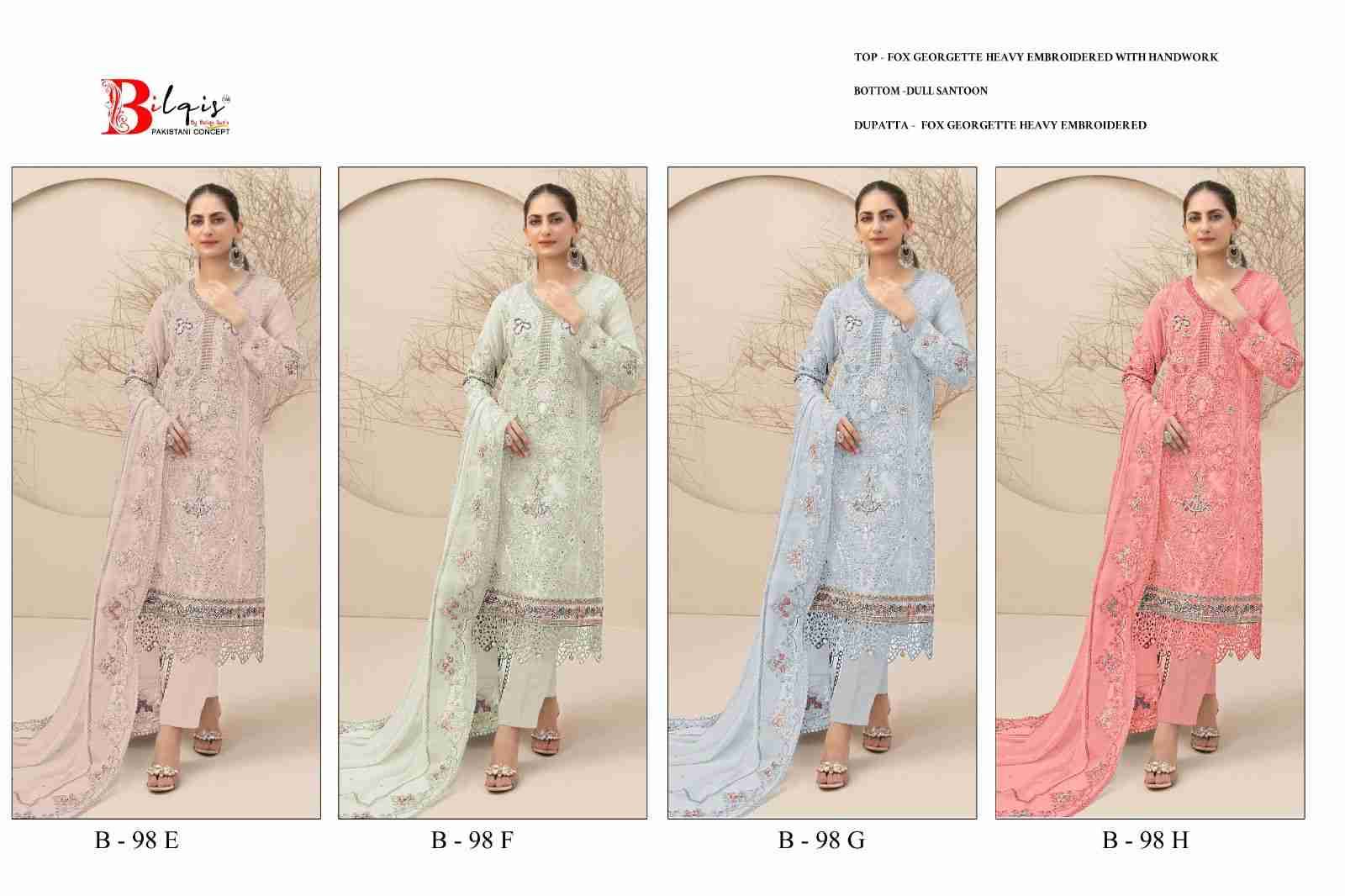 Bilqis 98 Colours Vol-2 By Bilqis 98-E To 98-H Series Beautiful Pakistani Suits Stylish Fancy Colorful Party Wear & Occasional Wear Faux Georgette Embroidery Dresses At Wholesale Price