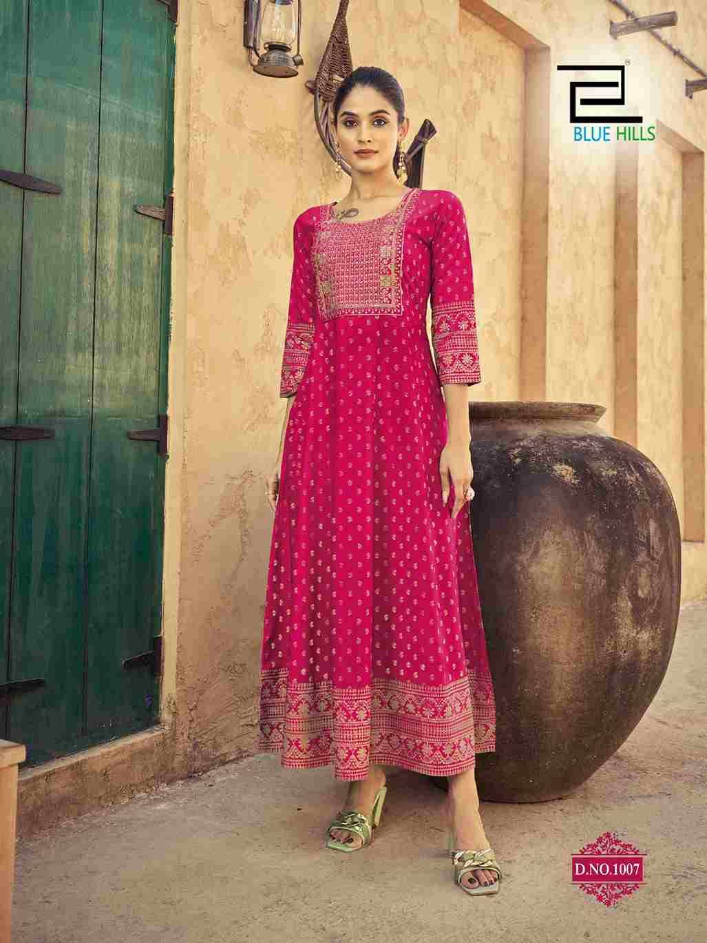 Urvashi By Blue Hills 1001 To 1010 Series Designer Stylish Fancy Colorful Beautiful Party Wear & Ethnic Wear Collection Rayon Print Gowns At Wholesale Price