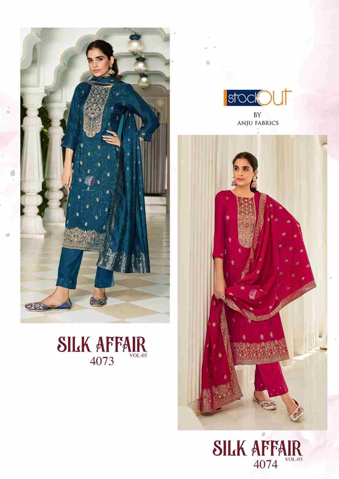 Silk Affair Vol-5 By Anju Fabrics 4071 To 4074 Series Beautiful Festive Suits Colorful Stylish Fancy Casual Wear & Ethnic Wear Dola Silk Jacquard Dresses At Wholesale Price