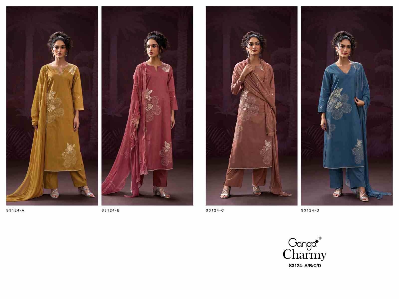 Charmy-3124 By Ganga Fashion 3124-A To 3124-D Series Beautiful Festive Suits Colorful Stylish Fancy Casual Wear & Ethnic Wear Pure Cotton Print Dresses At Wholesale Price