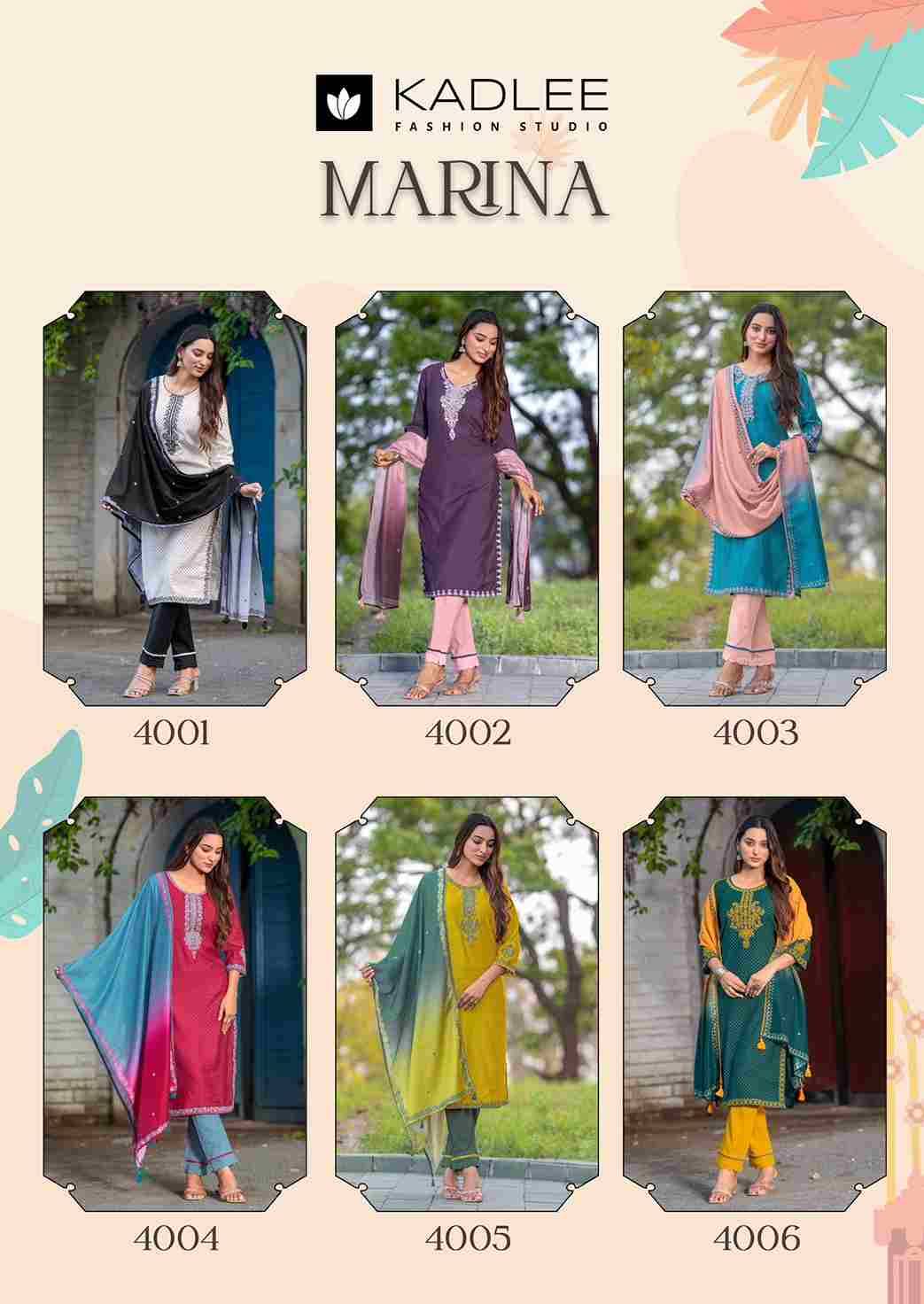 Marina By Kadlee 4001 To 4006 Series Beautiful Festive Suits Colorful Stylish Fancy Casual Wear & Ethnic Wear Rayon Print Dresses At Wholesale Price