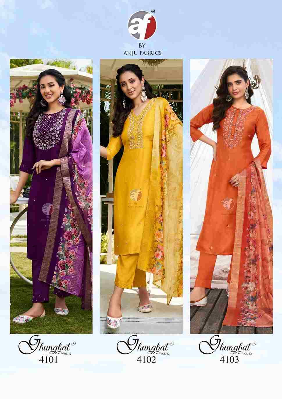 Ghunghat Vol-12 By Anju Fabrics 4101 To 4106 Series Beautiful Festive Suits Colorful Stylish Fancy Casual Wear & Ethnic Wear Dola Silk Dresses At Wholesale Price