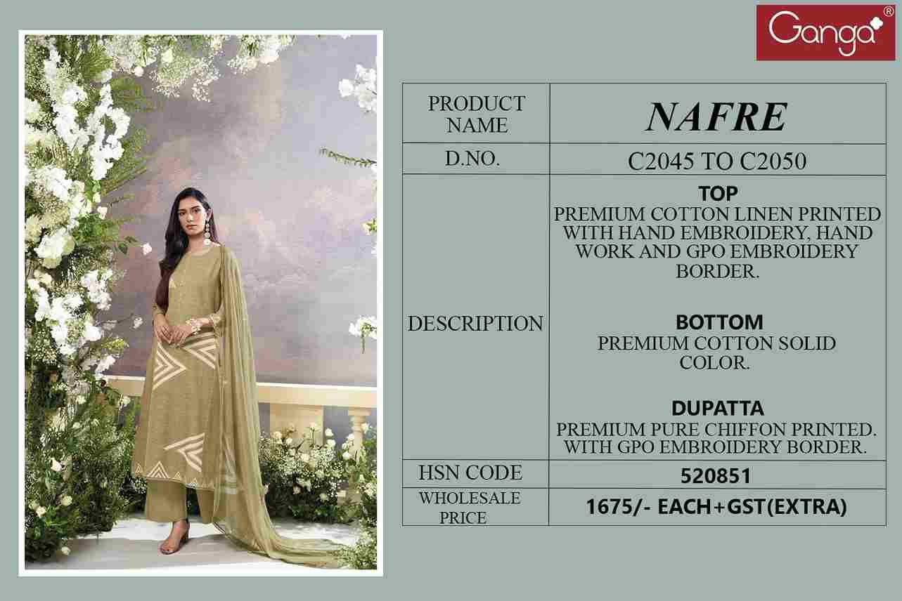 Nafre By Ganga Fashion 2045 To 2050 Series Beautiful Festive Suits Colorful Stylish Fancy Casual Wear & Ethnic Wear Pure Cotton Linen Print Dresses At Wholesale Price