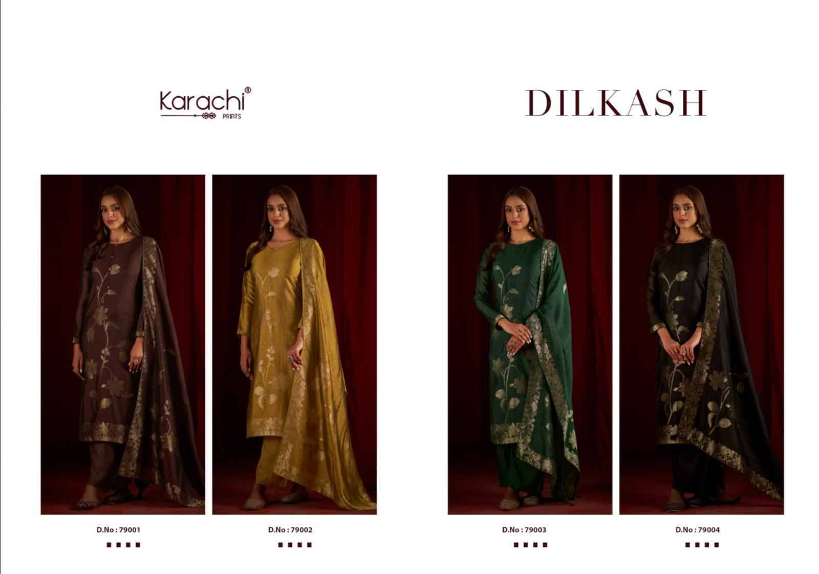 Dilkash By Karachi Prints 79001 To 79004 Series Festive Suits Beautiful Fancy Colorful Stylish Party Wear & Occasional Wear Silk Jacquard Dresses At Wholesale Price