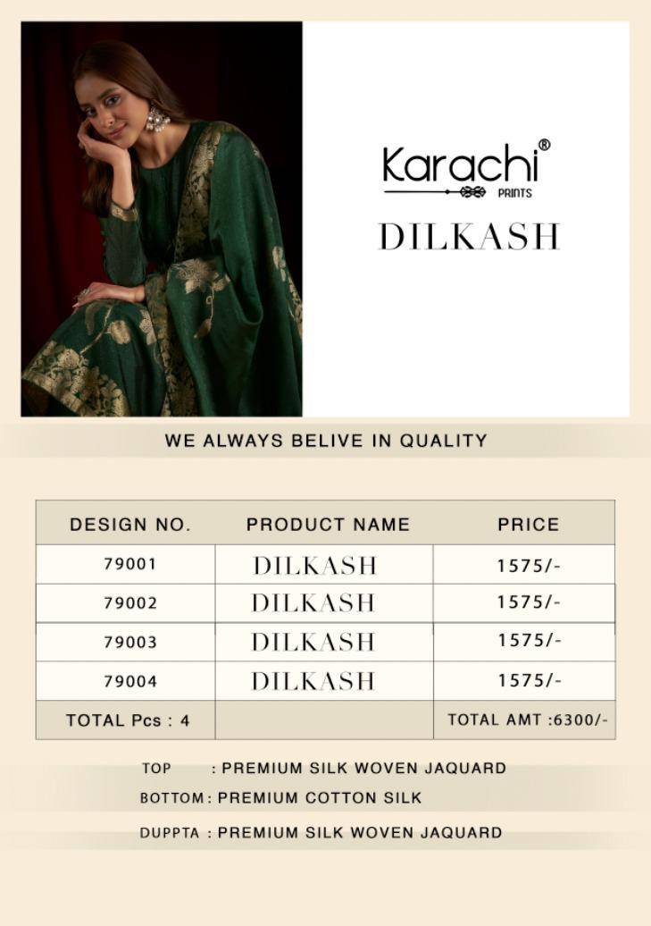 Dilkash By Karachi Prints 79001 To 79004 Series Festive Suits Beautiful Fancy Colorful Stylish Party Wear & Occasional Wear Silk Jacquard Dresses At Wholesale Price