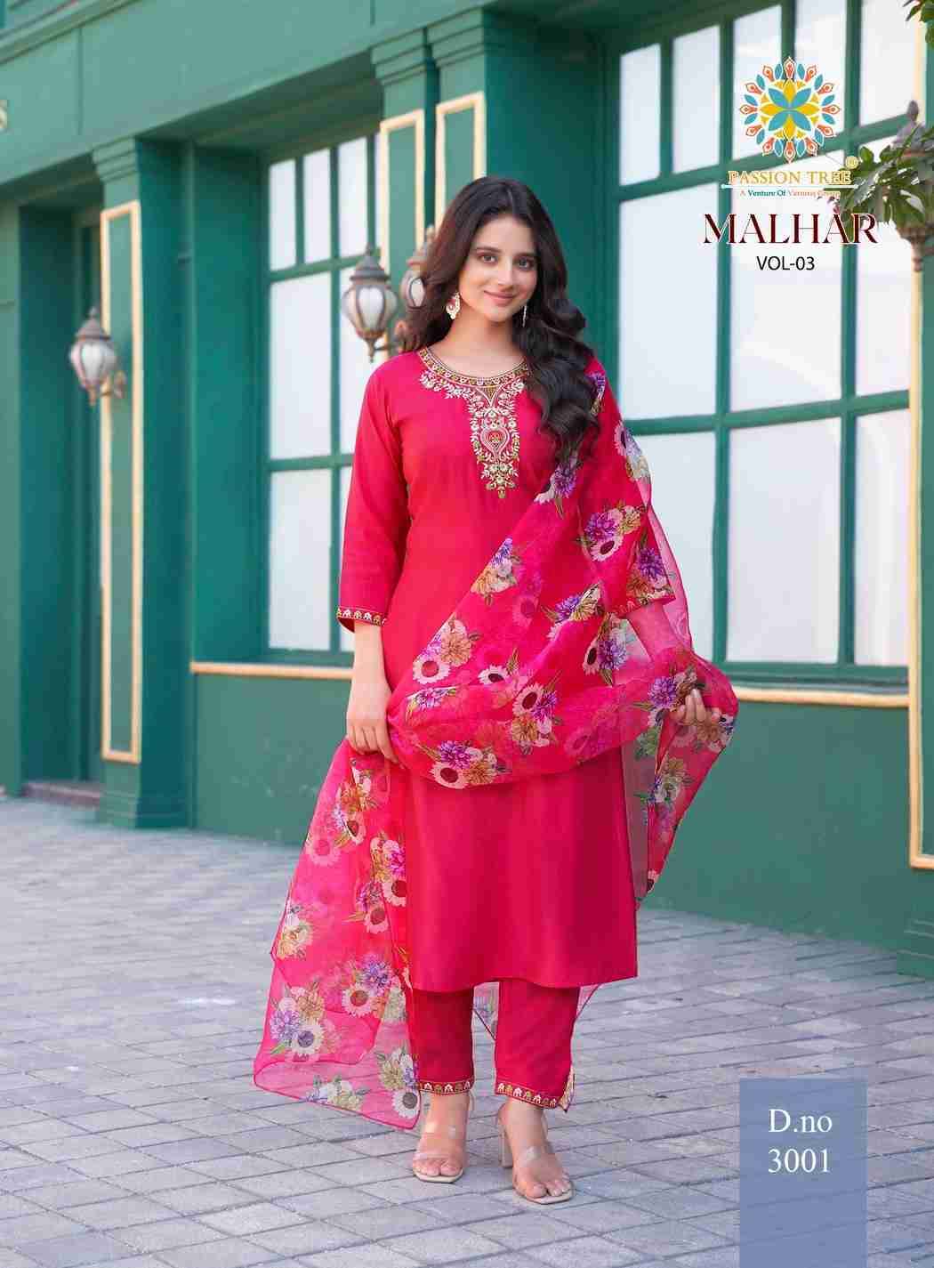 Malhar Vol-3 By Passion Tree 3001 To 3008 Series Beautiful Stylish Festive Suits Fancy Colorful Casual Wear & Ethnic Wear & Ready To Wear Roman Silk Dresses At Wholesale Price