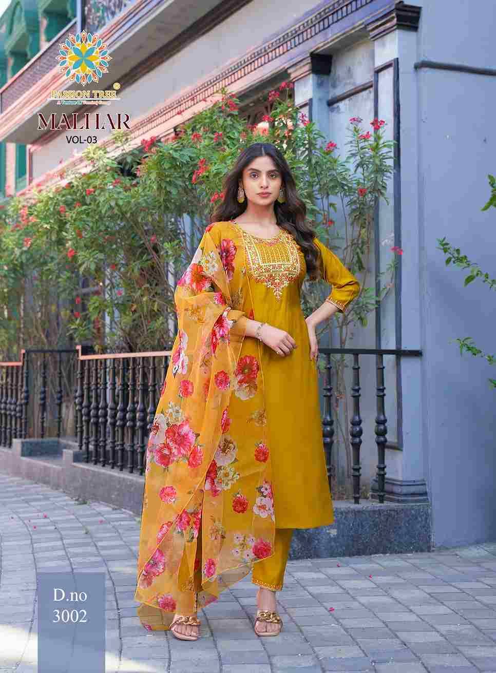 Malhar Vol-3 By Passion Tree 3001 To 3008 Series Beautiful Stylish Festive Suits Fancy Colorful Casual Wear & Ethnic Wear & Ready To Wear Roman Silk Dresses At Wholesale Price