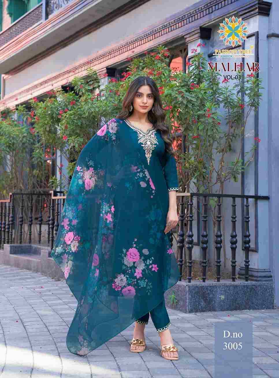 Malhar Vol-3 By Passion Tree 3001 To 3008 Series Beautiful Stylish Festive Suits Fancy Colorful Casual Wear & Ethnic Wear & Ready To Wear Roman Silk Dresses At Wholesale Price