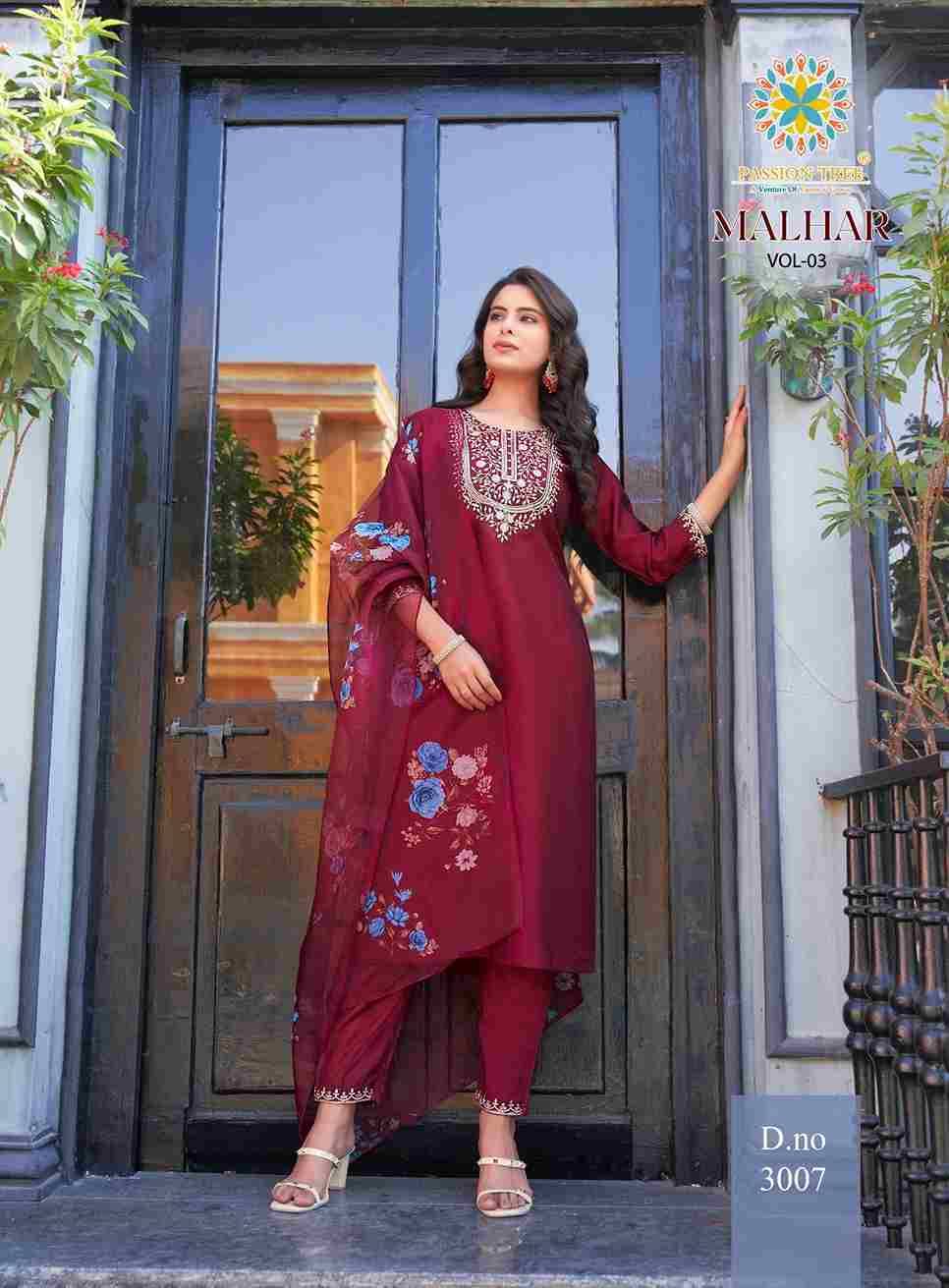 Malhar Vol-3 By Passion Tree 3001 To 3008 Series Beautiful Stylish Festive Suits Fancy Colorful Casual Wear & Ethnic Wear & Ready To Wear Roman Silk Dresses At Wholesale Price