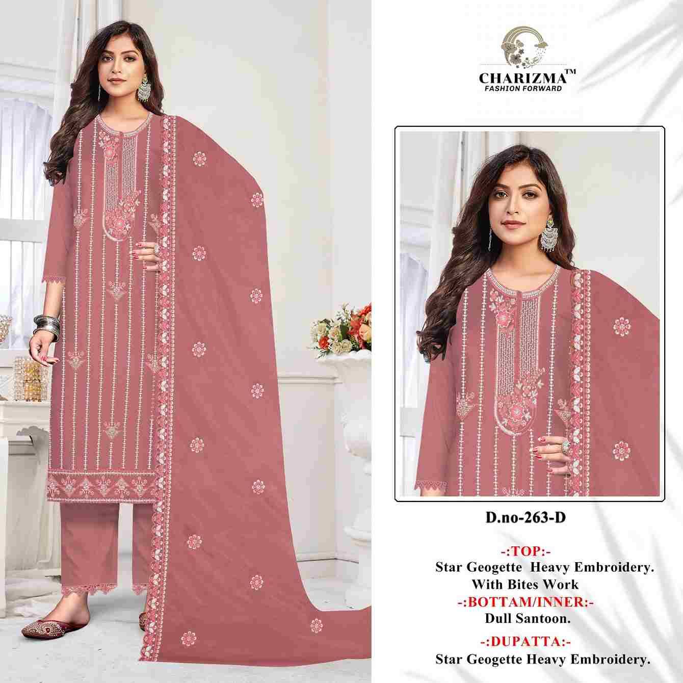 Charizma 263 Colours By Charizma Fashion 263-A To 263-D Series Beautiful Pakistani Suits Colorful Stylish Fancy Casual Wear & Ethnic Wear Soft Georgette Embroidered Dresses At Wholesale Price