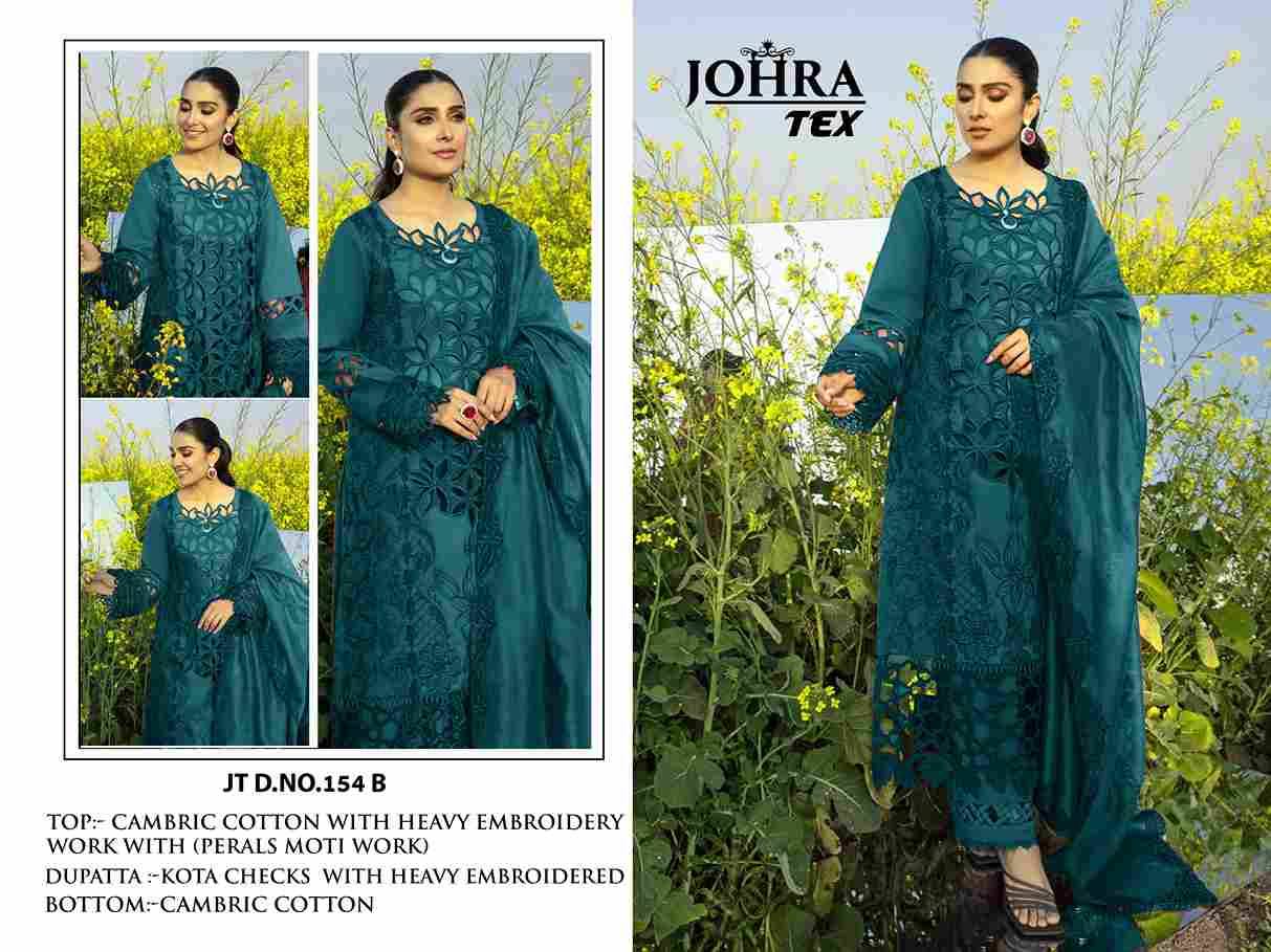 Johra Hit Design 154 Colours By Johra Tex 154-B To 154-D Series Beautiful Pakistani Suits Colorful Stylish Fancy Casual Wear & Ethnic Wear Cambric Cotton Embroidered Dresses At Wholesale Price