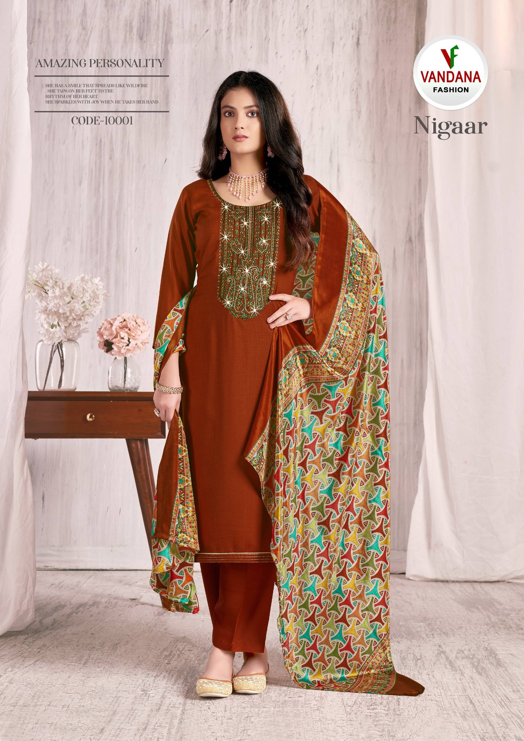 Nigaar Vol-10 By Vandana Fashion 10001 To 10008 Series Beautiful Festive Suits Stylish Fancy Colorful Casual Wear & Ethnic Wear Pure Rayon Slub Print Dresses At Wholesale Price