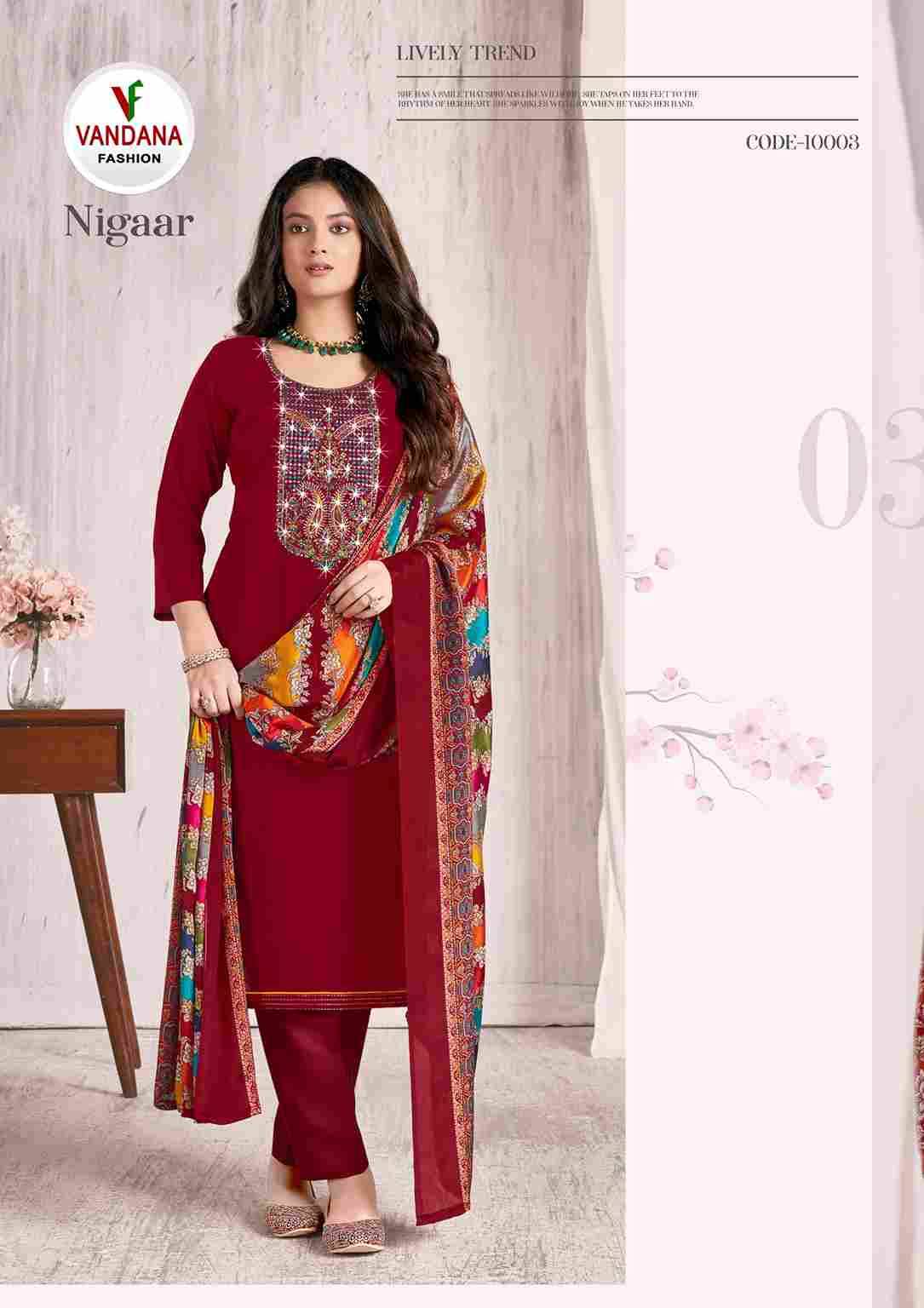 Nigaar Vol-10 By Vandana Fashion 10001 To 10008 Series Beautiful Festive Suits Stylish Fancy Colorful Casual Wear & Ethnic Wear Pure Rayon Slub Print Dresses At Wholesale Price