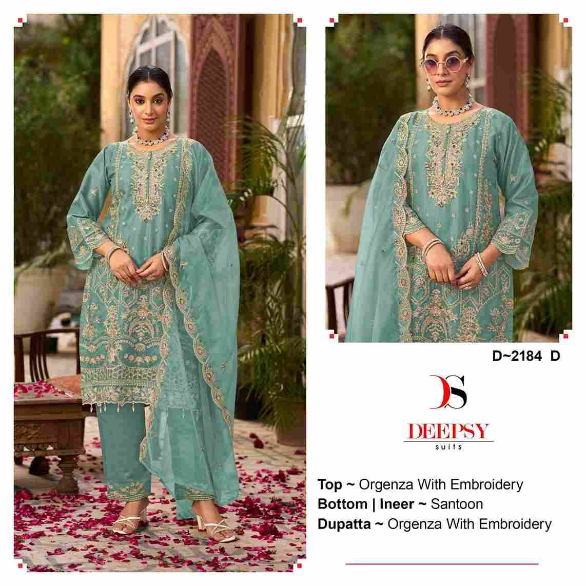 Deepsy Hit Design 2184 Colours By Deepsy Suits 2184-A To 2184-D Series Beautiful Pakistani Suits Colorful Stylish Fancy Casual Wear & Ethnic Wear Organza Embroidered Dresses At Wholesale Price