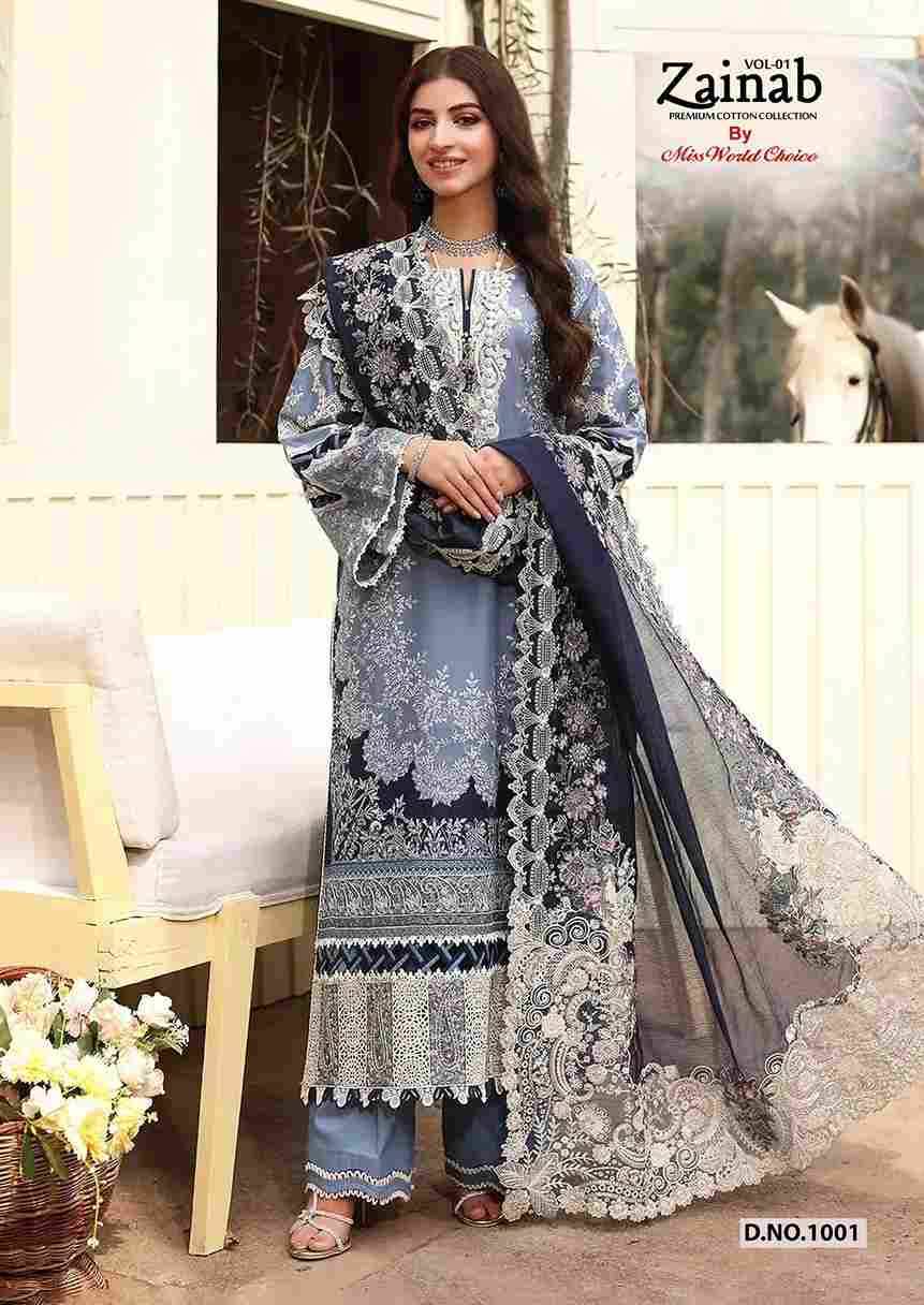 Zainab Vol-1 By Miss World Choice 1001 To 1006 Series Beautiful Festive Suits Colorful Stylish Fancy Casual Wear & Ethnic Wear Lawn Cotton Embroidered Dresses At Wholesale Price