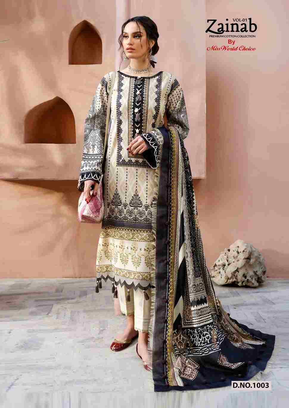 Zainab Vol-1 By Miss World Choice 1001 To 1006 Series Beautiful Festive Suits Colorful Stylish Fancy Casual Wear & Ethnic Wear Lawn Cotton Embroidered Dresses At Wholesale Price