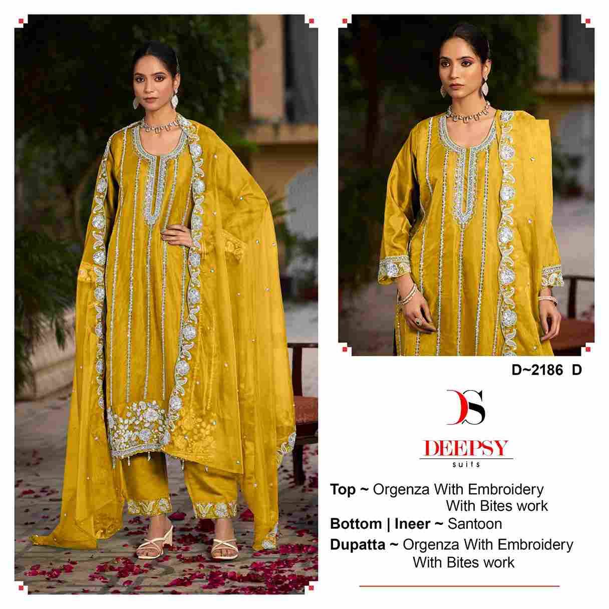 Deepsy Hit Design 2186 Colours By Deepsy Suits 2186-A To 2186-D Series Beautiful Pakistani Suits Colorful Stylish Fancy Casual Wear & Ethnic Wear Organza Embroidered Dresses At Wholesale Price