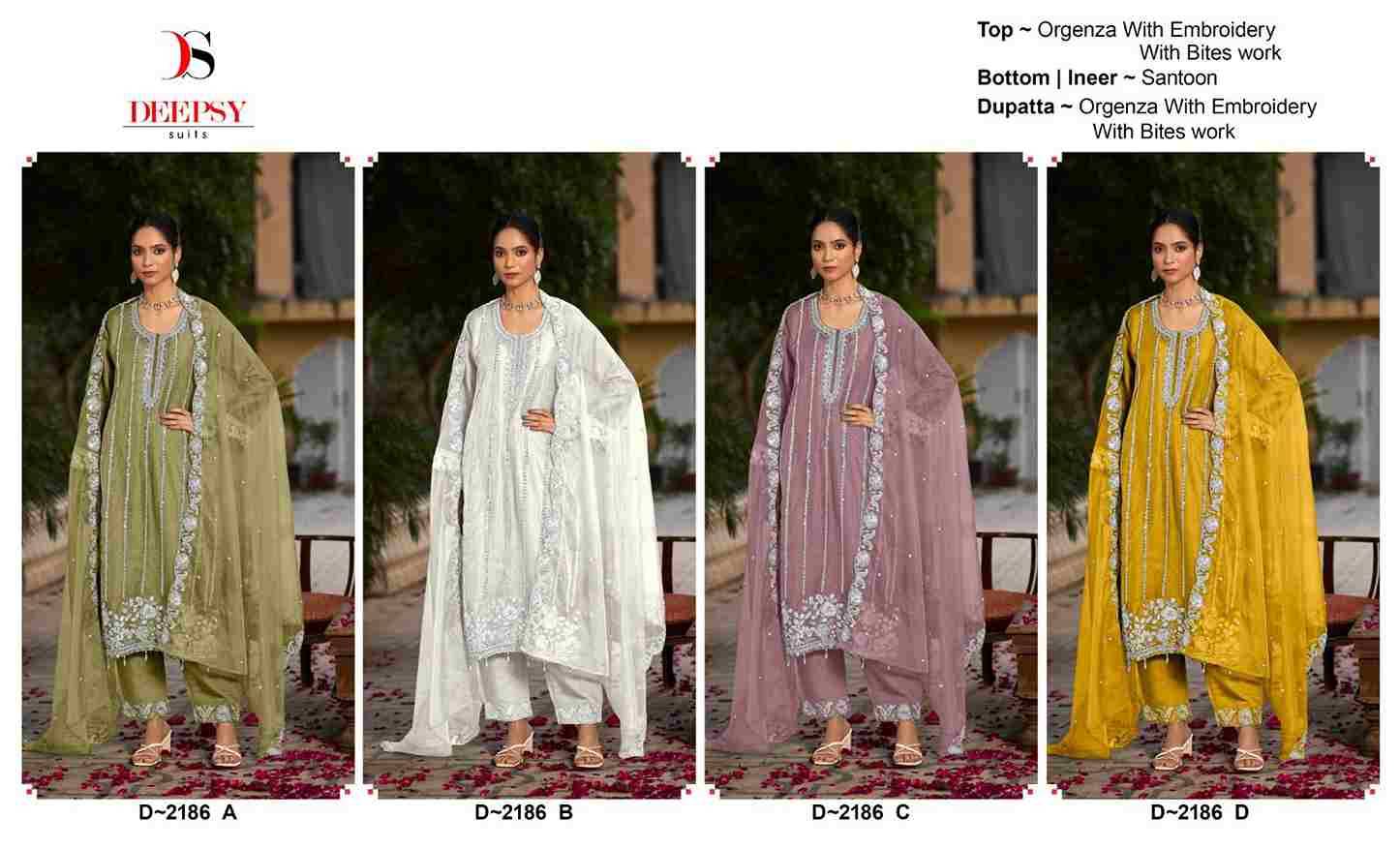 Deepsy Hit Design 2186 Colours By Deepsy Suits 2186-A To 2186-D Series Beautiful Pakistani Suits Colorful Stylish Fancy Casual Wear & Ethnic Wear Organza Embroidered Dresses At Wholesale Price