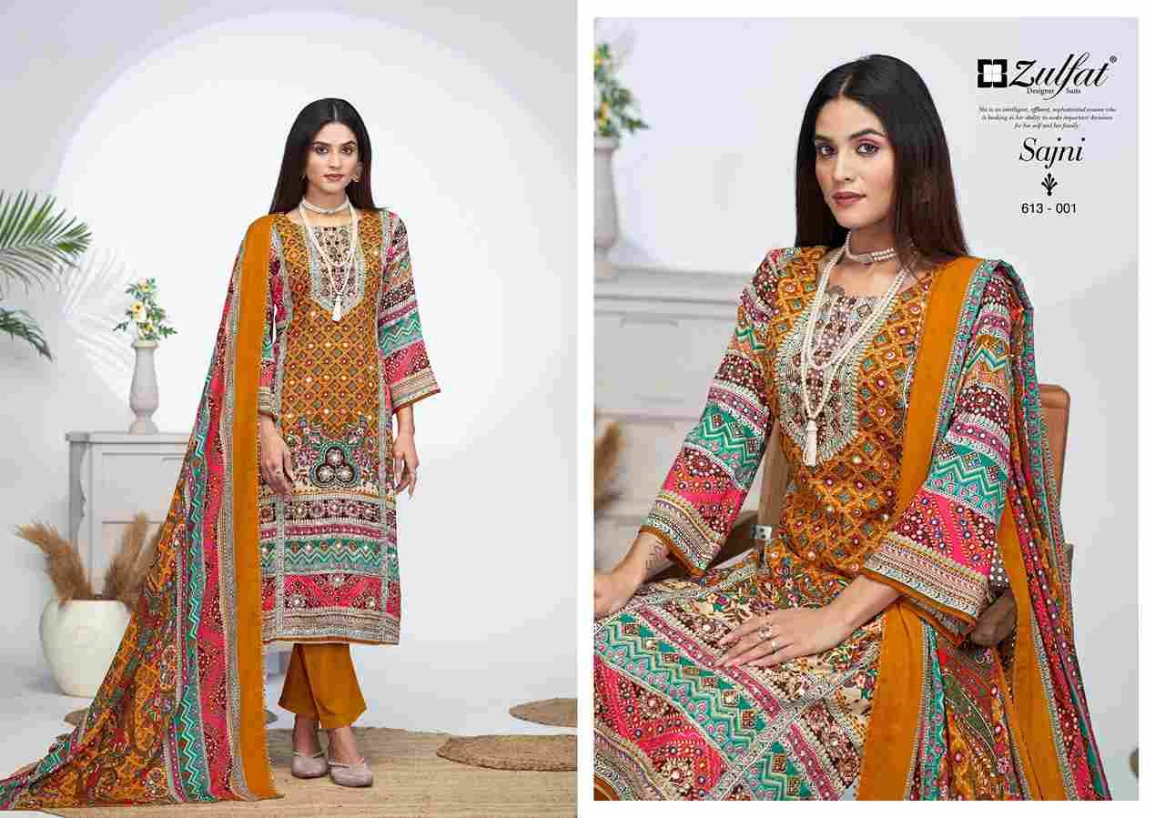 Sajni Vol-4 By Zulfat 613-001 To 613-006 Series Beautiful Festive Suits Stylish Fancy Colorful Casual Wear & Ethnic Wear Pure Jam Cotton Print Dresses At Wholesale Price